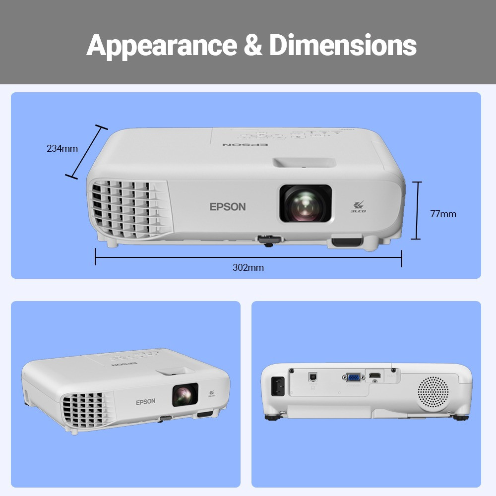EPSON EB-E12 Projector 3600 LUMENS Meeting Rooms Classroom Business Restaurant EB-E10 EB-E01 EB- X06 EB-X51 EB-W50