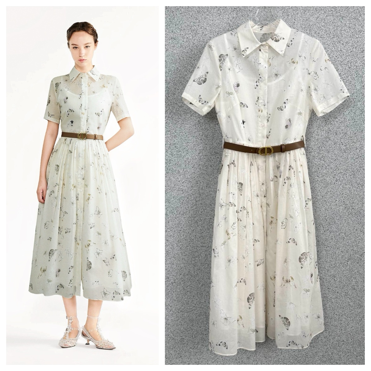 Dior CD 刺繡蝴蝶印花連身裙