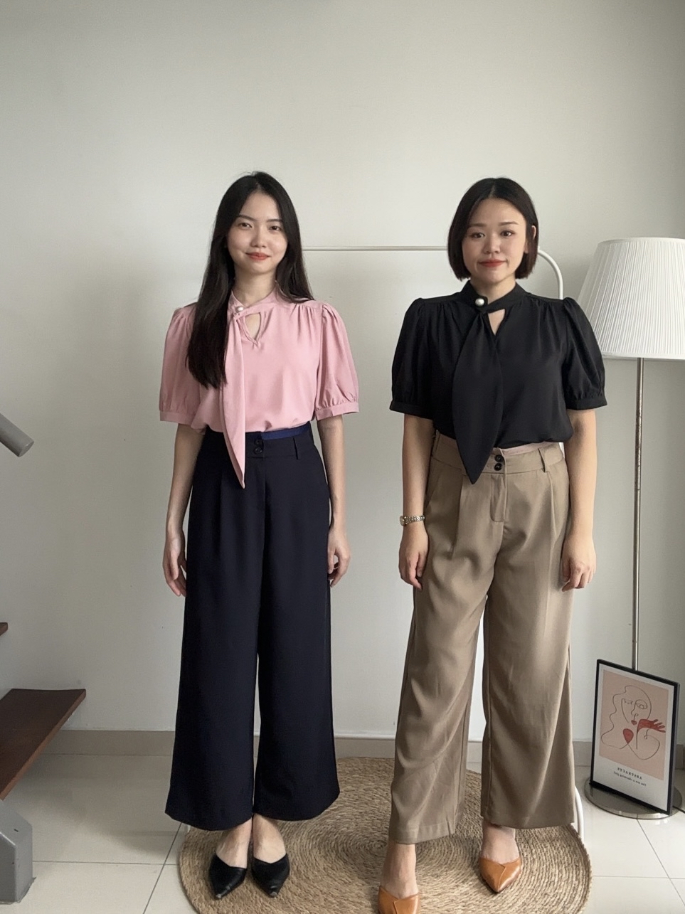 S1869 Wide Leg Long Pants - Blue & Brown