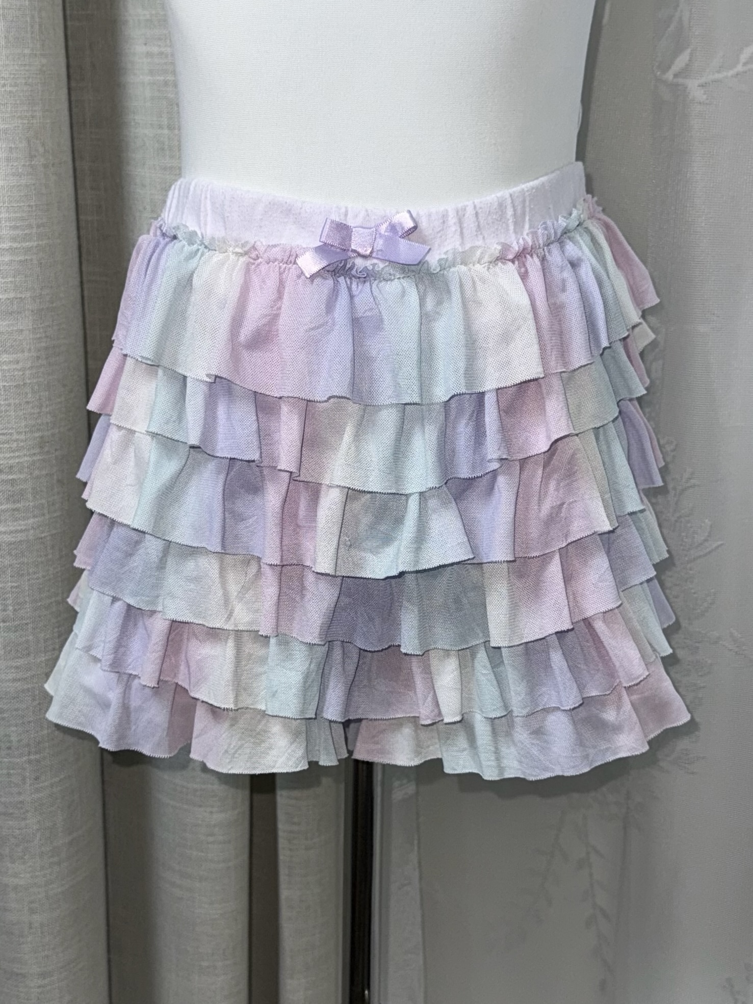 Tiered Ruffle Pastel Mini Skirt with Bow