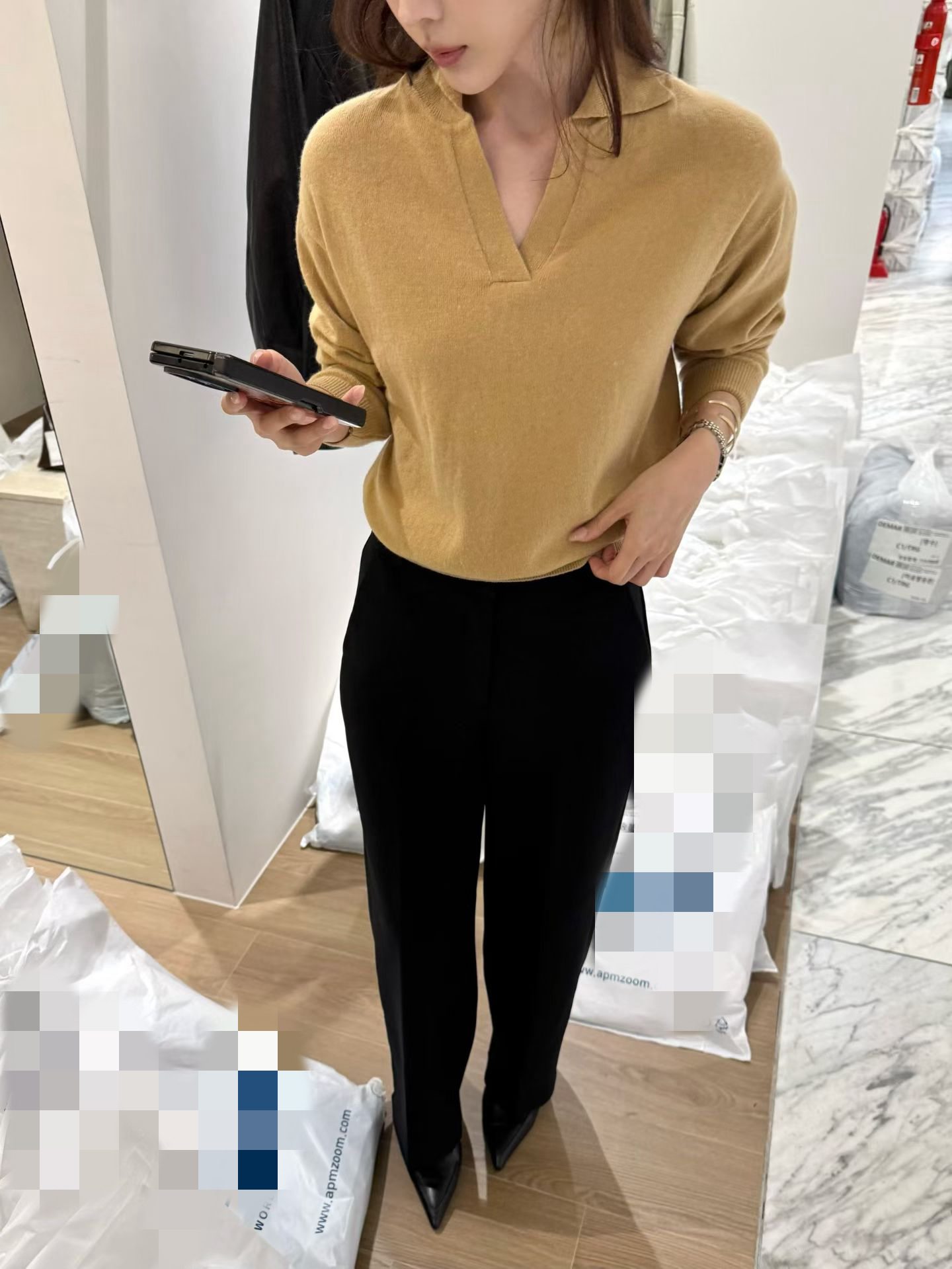 Polo vneck knit top