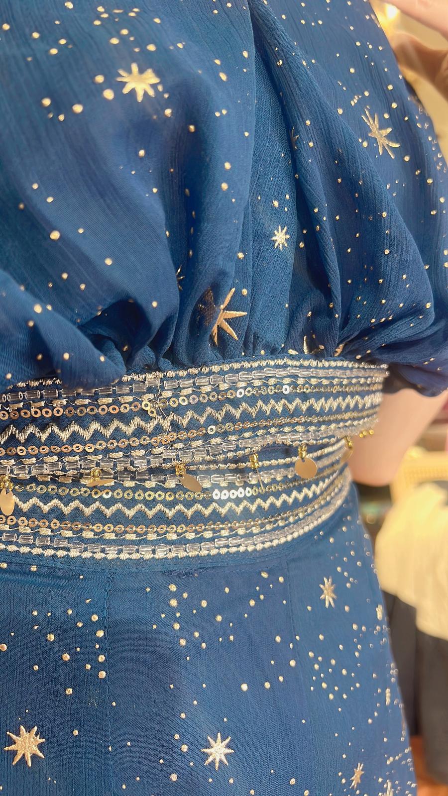 2711 Navy Blue Galaxy Chiffon Pants 37"
