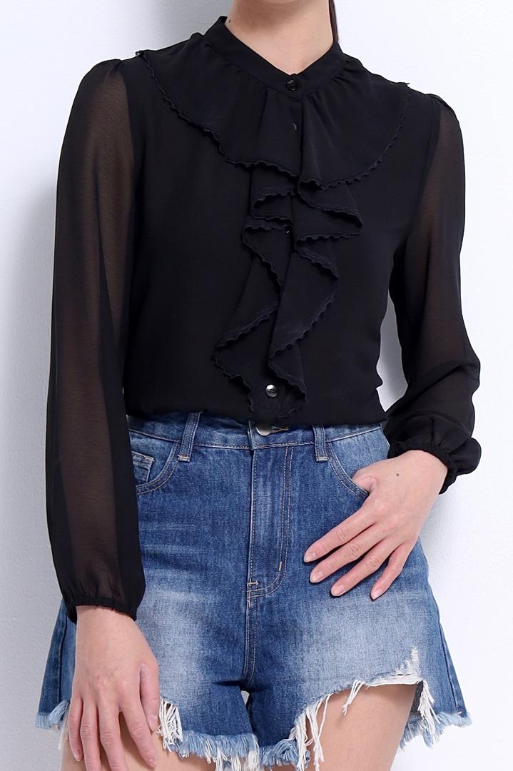 CB2721 SHEER CHIFFON LONG SLLV BLOUSE