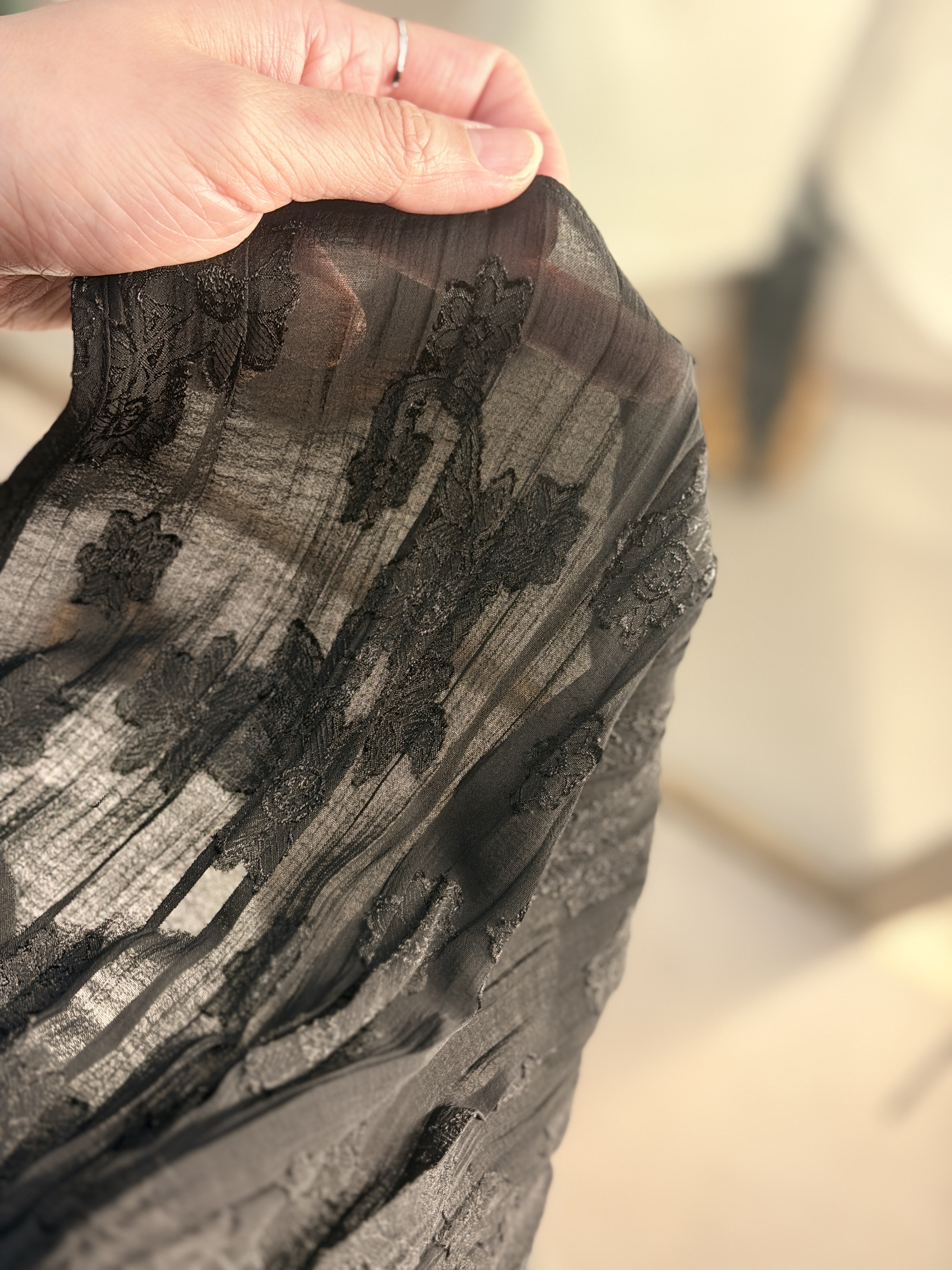 See-though black flower top