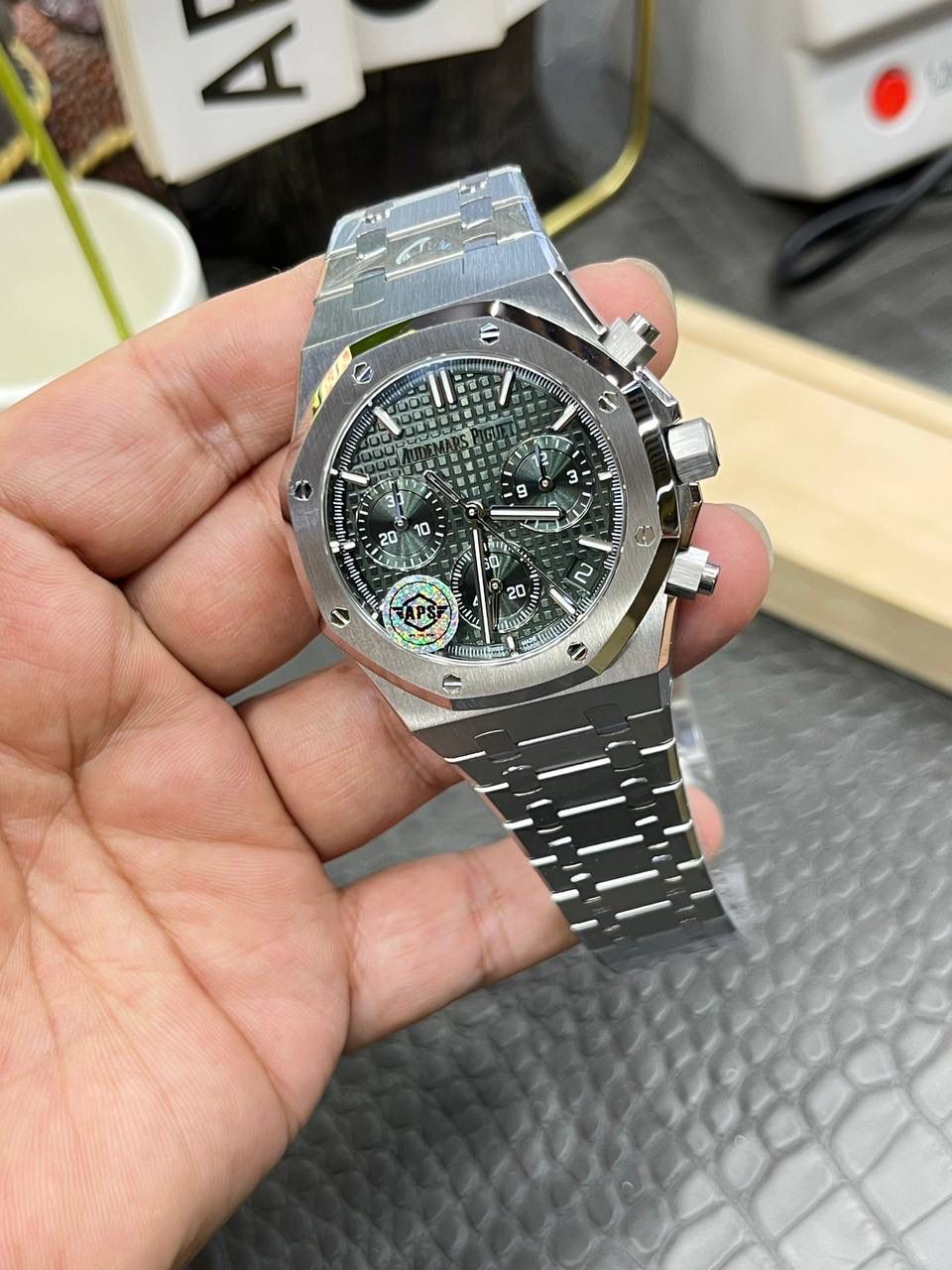 🚀爱彼皇家家橡树26240飞返计时全功能系列/41mm白钢绿面/ 搭载原装开模定制Cal.4401全自动一体机械💯