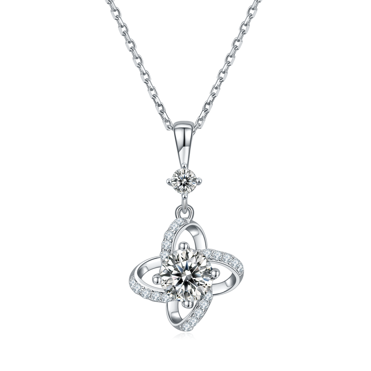 大風車S925銀鍍白金莫桑鑽項鏈