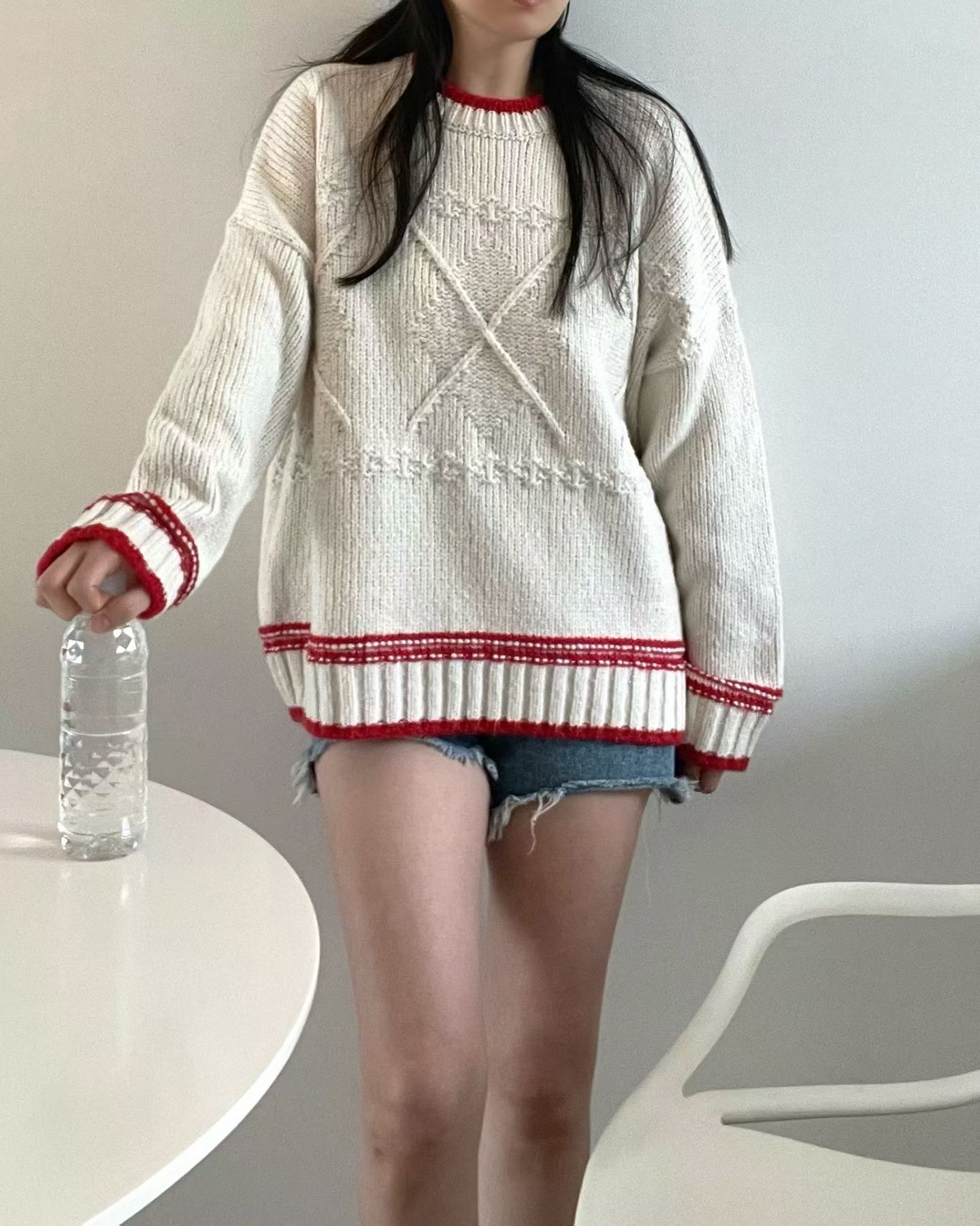 撞色邊針織毛衣