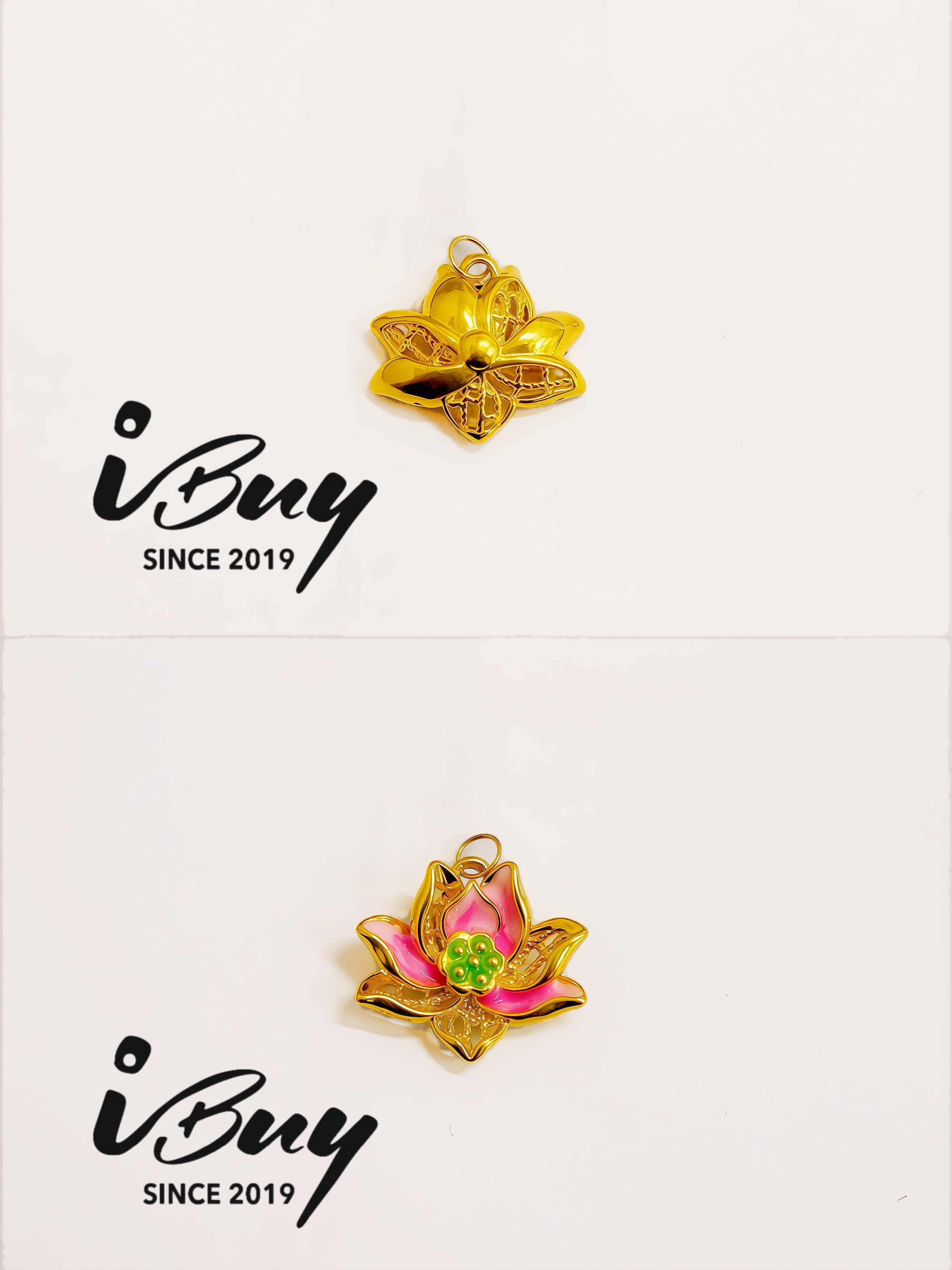 999 GOLD ENAMEL LOTUS PENDANT 999 金 珐琅莲花吊坠