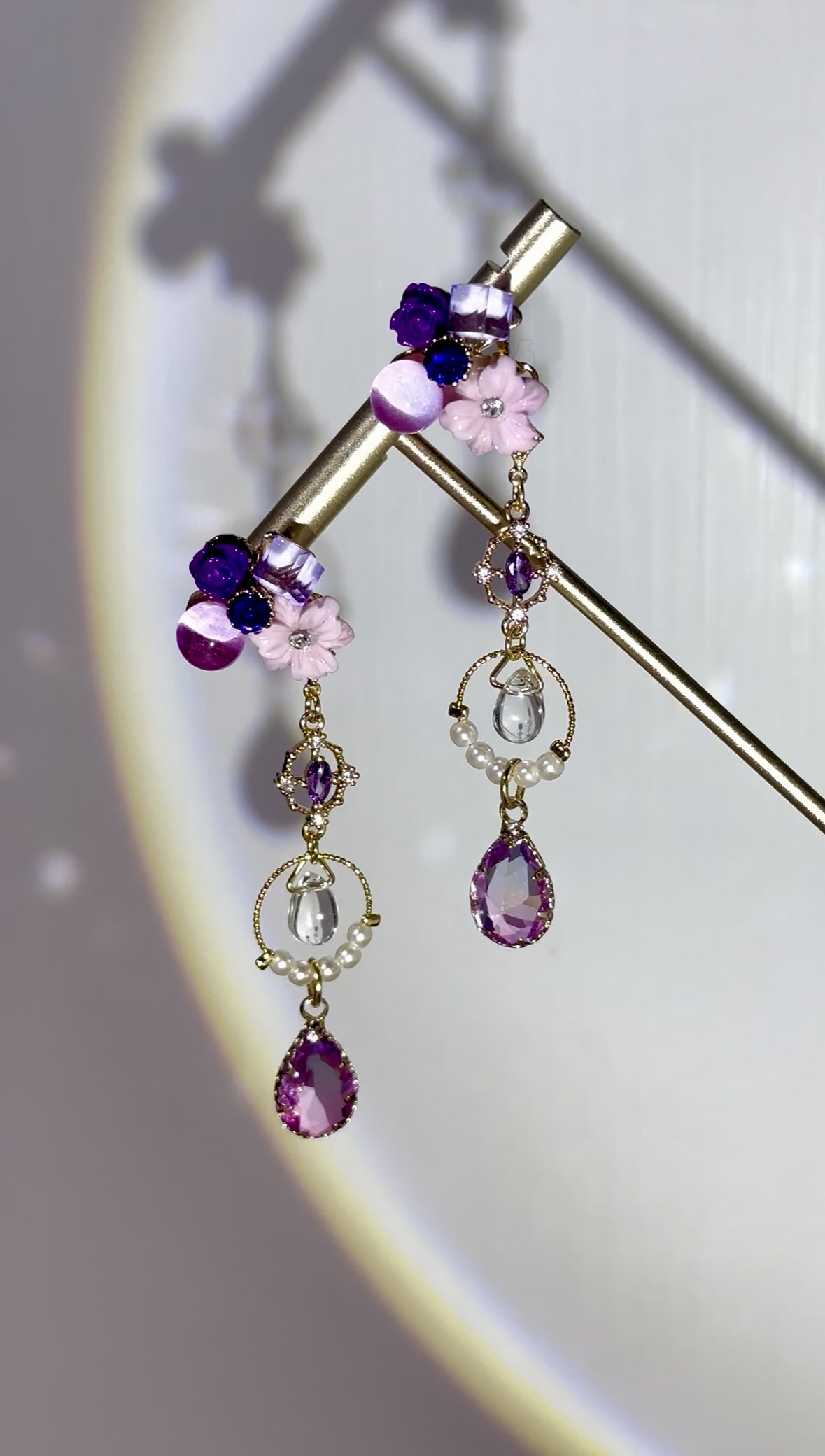 紫花漸變水晶耳環💜