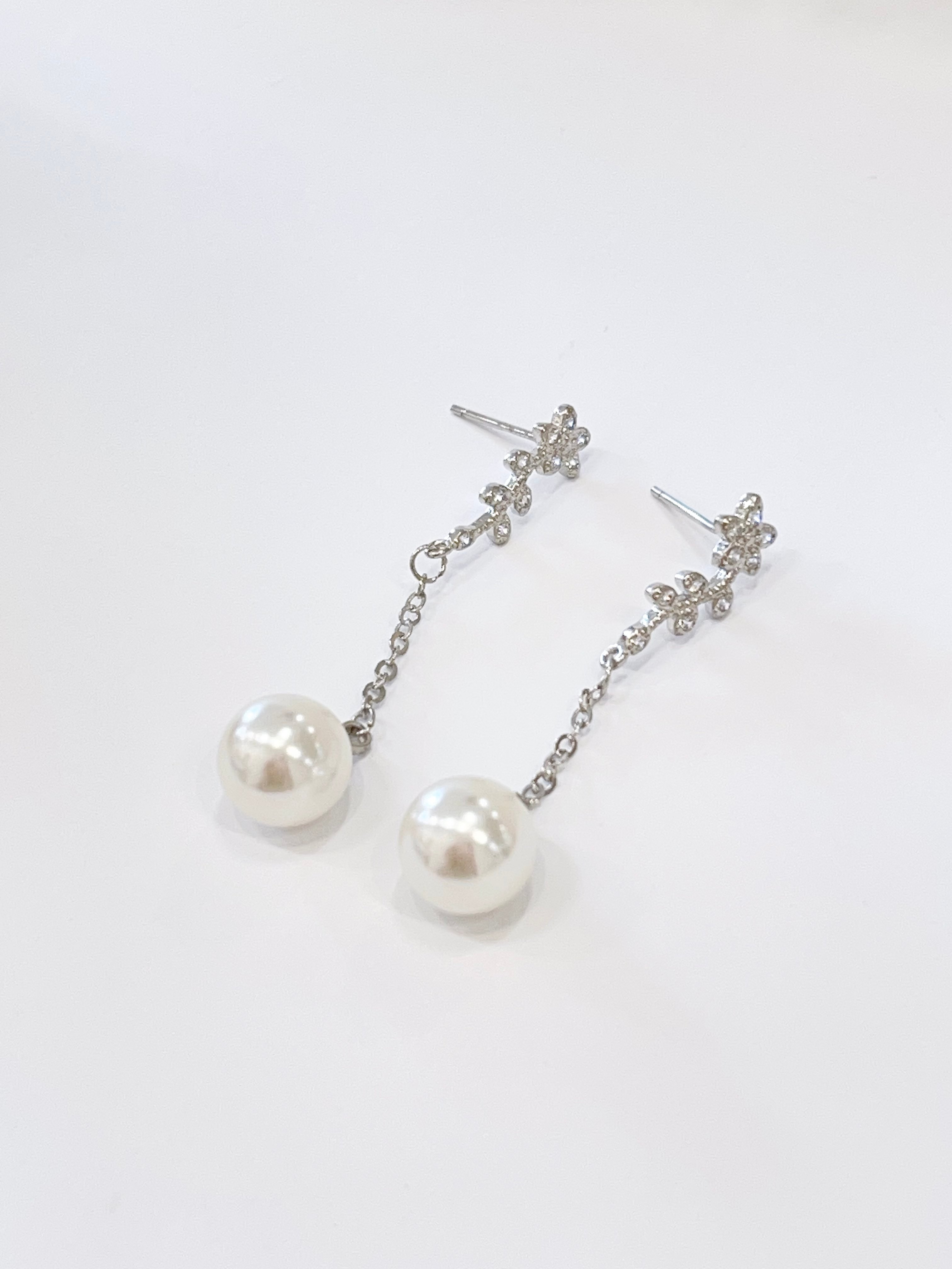 小花花长流苏珍珠耳环