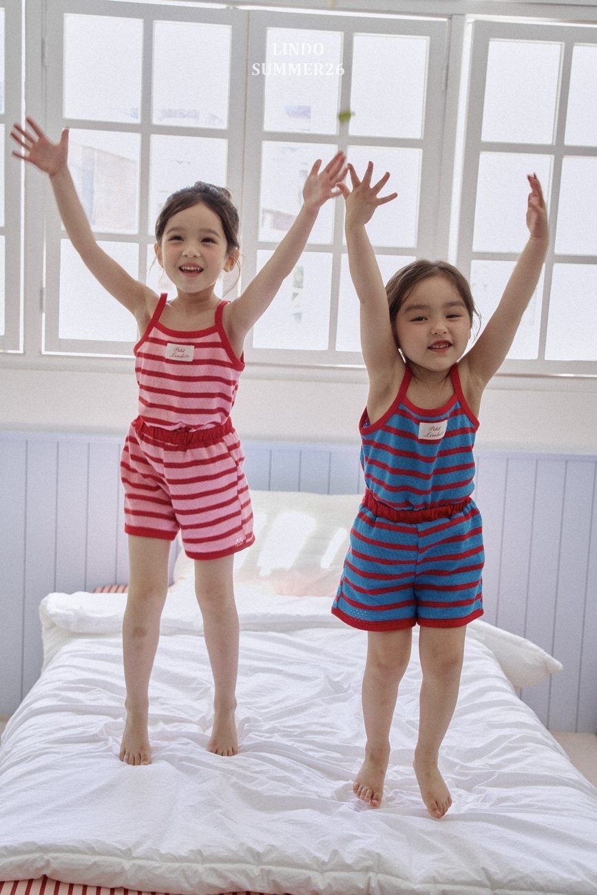 Lindo | Stripe sleeveless set (Blue/Pink M100-105)