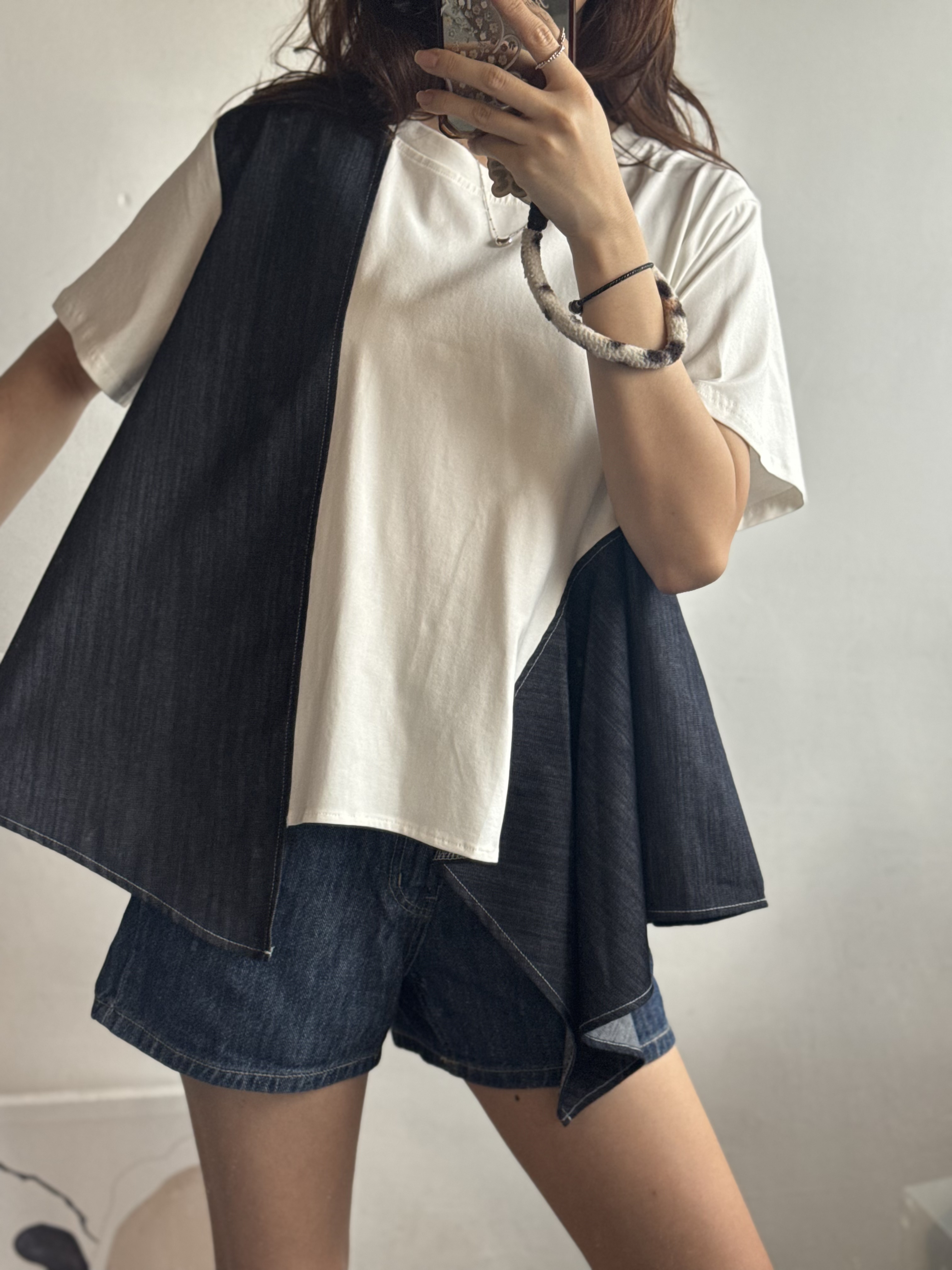 Cotton 拼牛仔傘Top