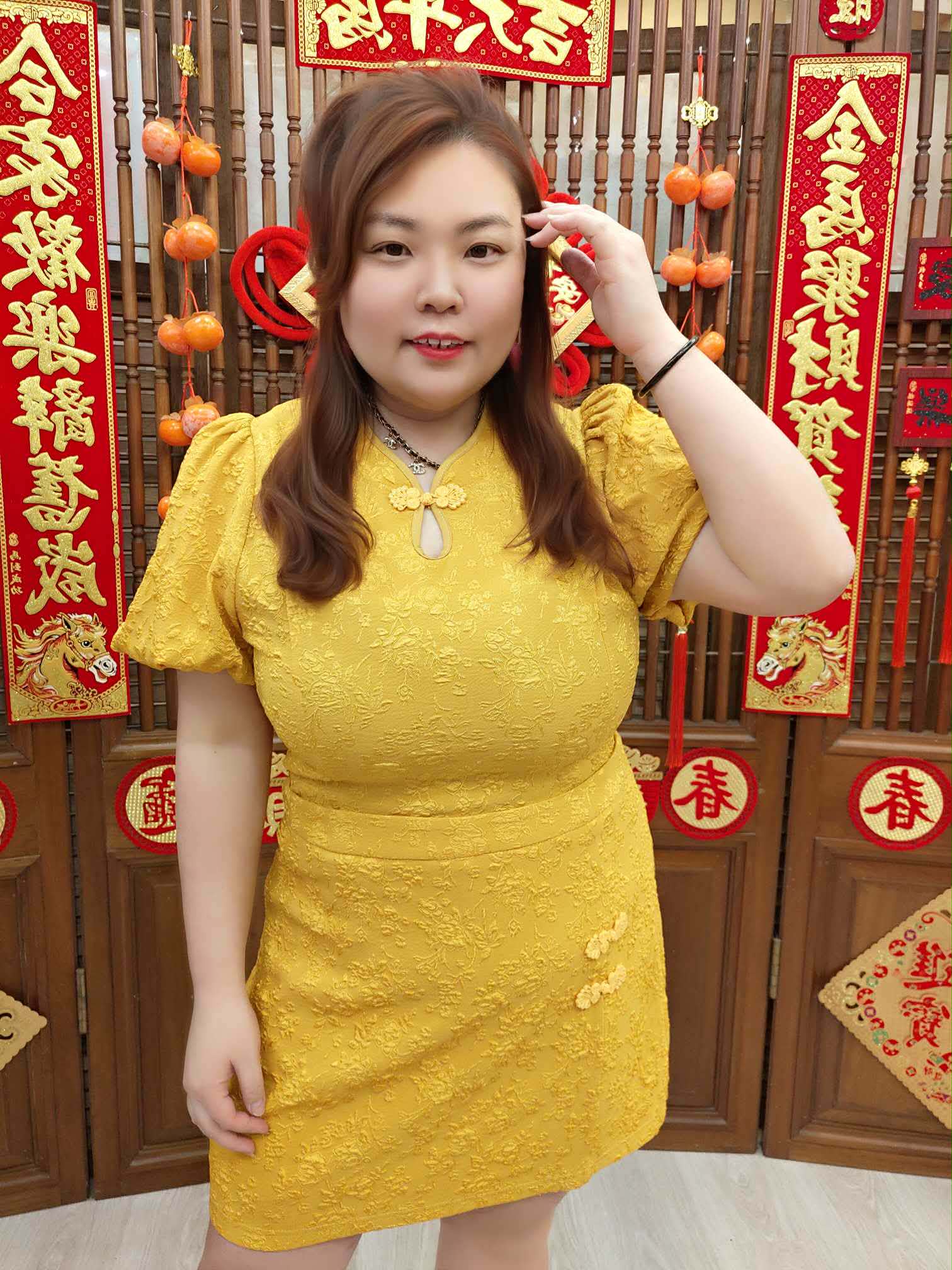 NJH07 BE281927 泡泡袖盘扣旗袍套装