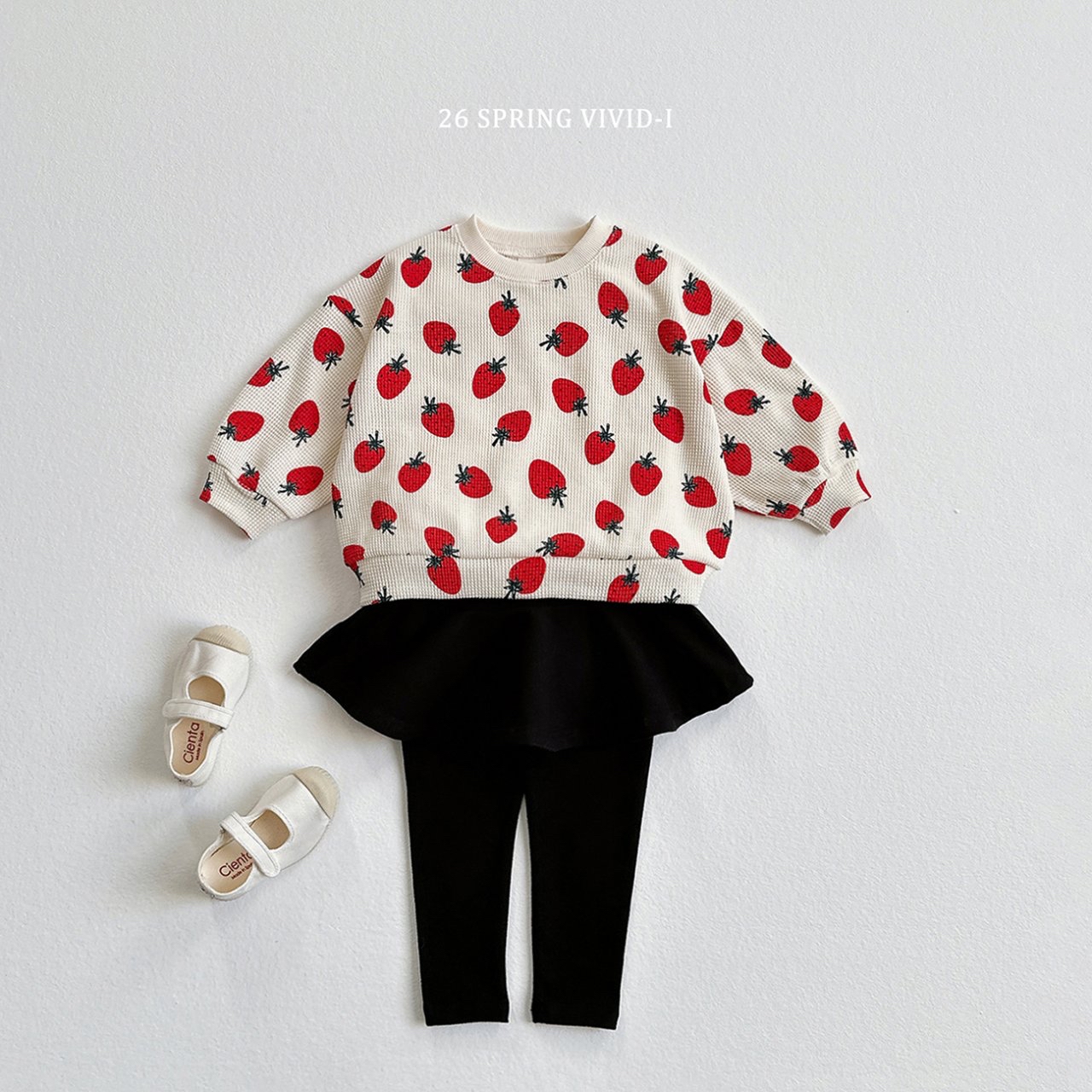 🌸預訂 韓國直送🌸🇰🇷VIVIDI兩色草莓碎花滿印長袖華夫格上下套裝