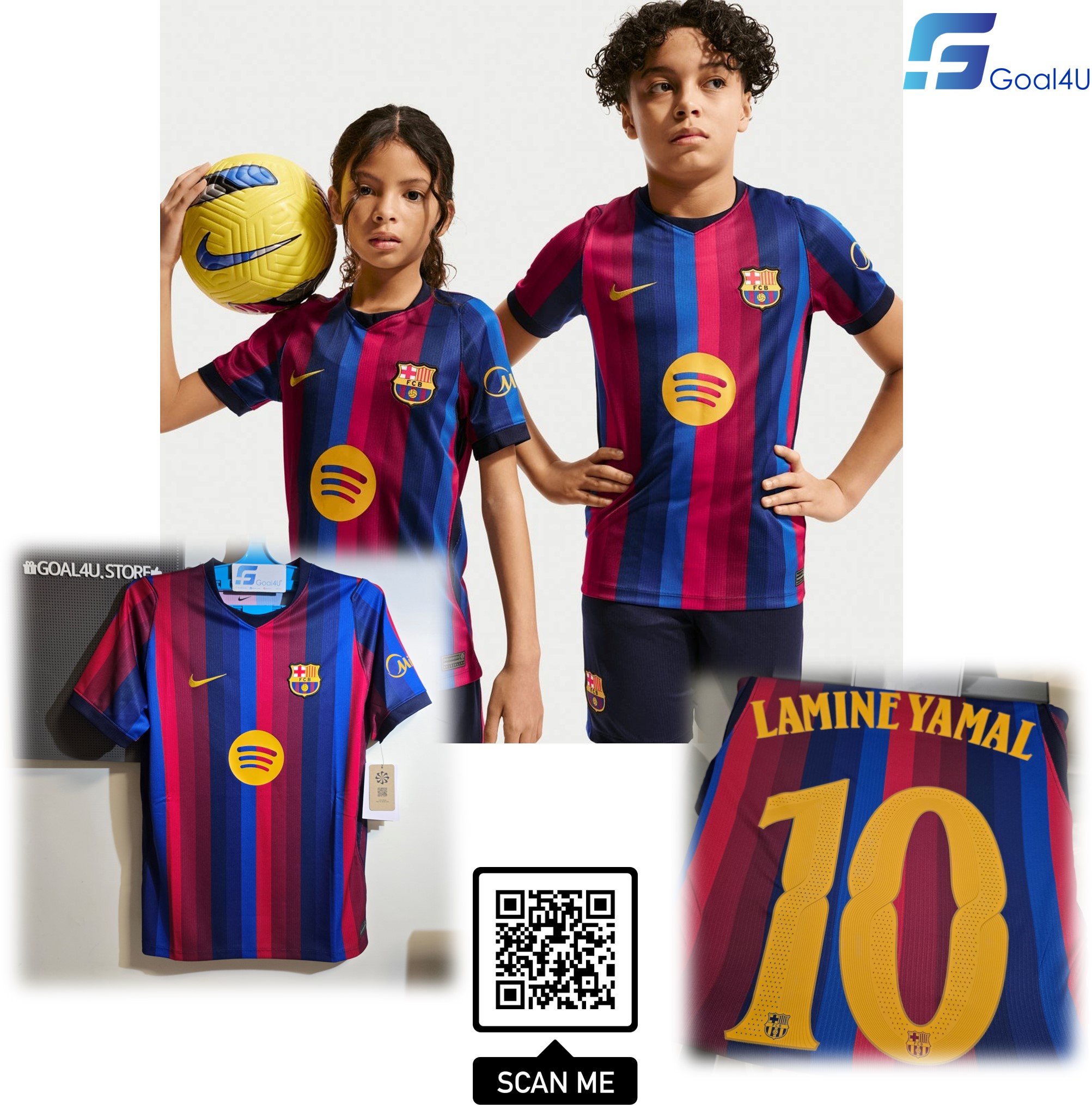 🏟️ 六色漸變 Nike Barcelona 巴塞羅拿 2026-27 主場童裝球迷版球衣 (可加印字章) II1624