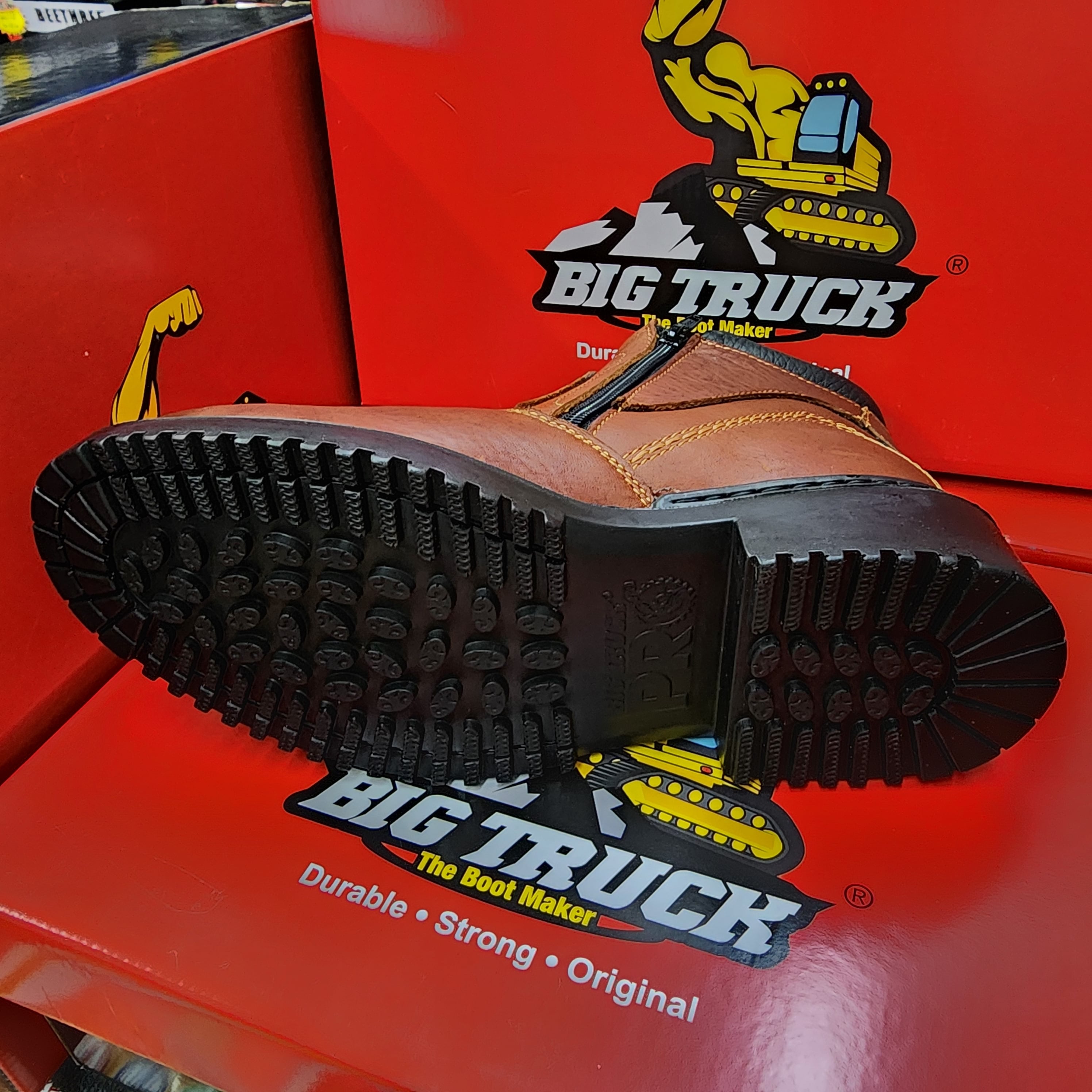 BIG TRUCK PRO 113 MIDCUT DUAL ZIP MEN’S PREMIUM LEATHER LIGHTWEIGHT SAFETY BOOTS SHOE Kasut Keselamatan