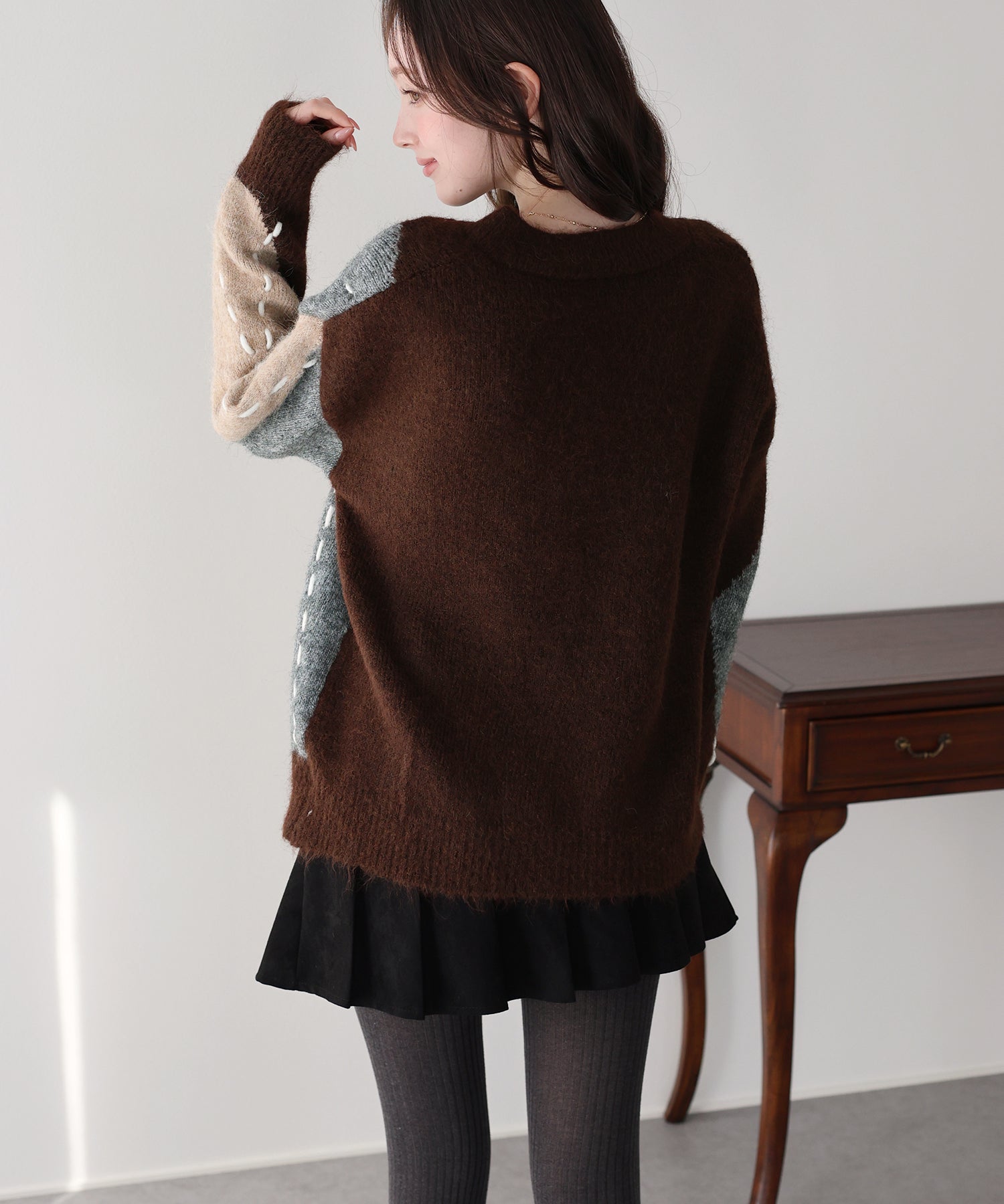 <限量現貨><JP> 店主自留！糯米糍～菱格縫線寬鬆Knit Top * 2色入