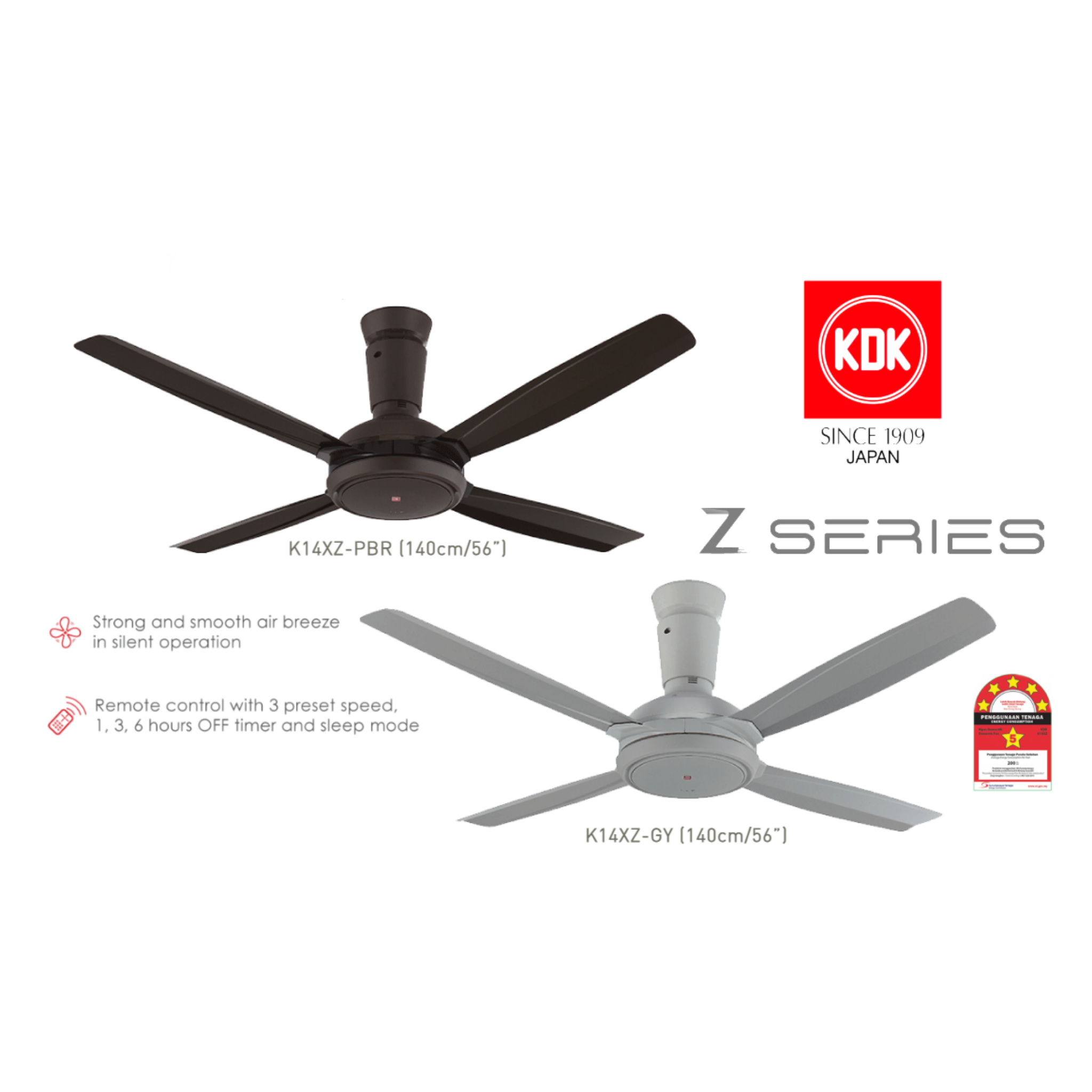 KDK 56" Ceiling Fan 4-Blade Grey (K14XZ-GY)