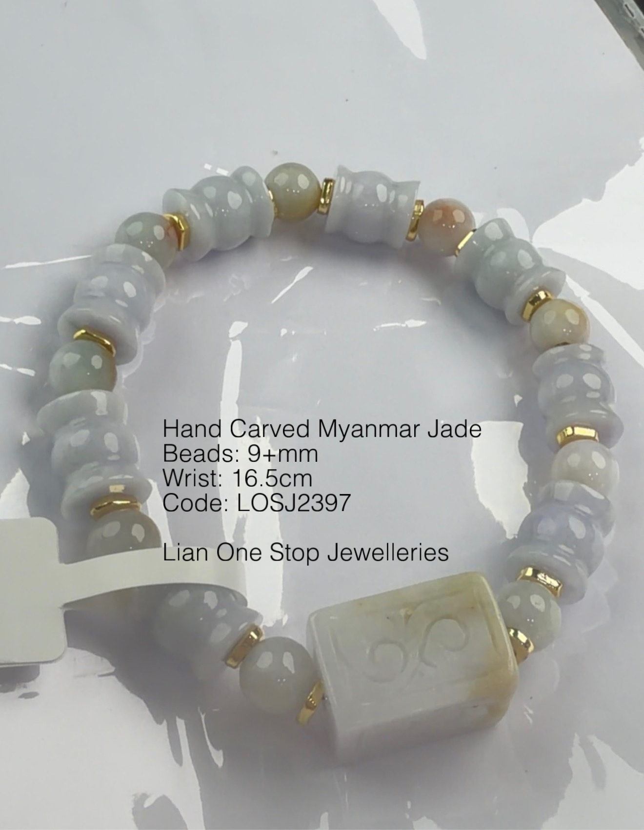 Code: LOSJ2397 Hand Carved Myanmar Jade 9+mm 
