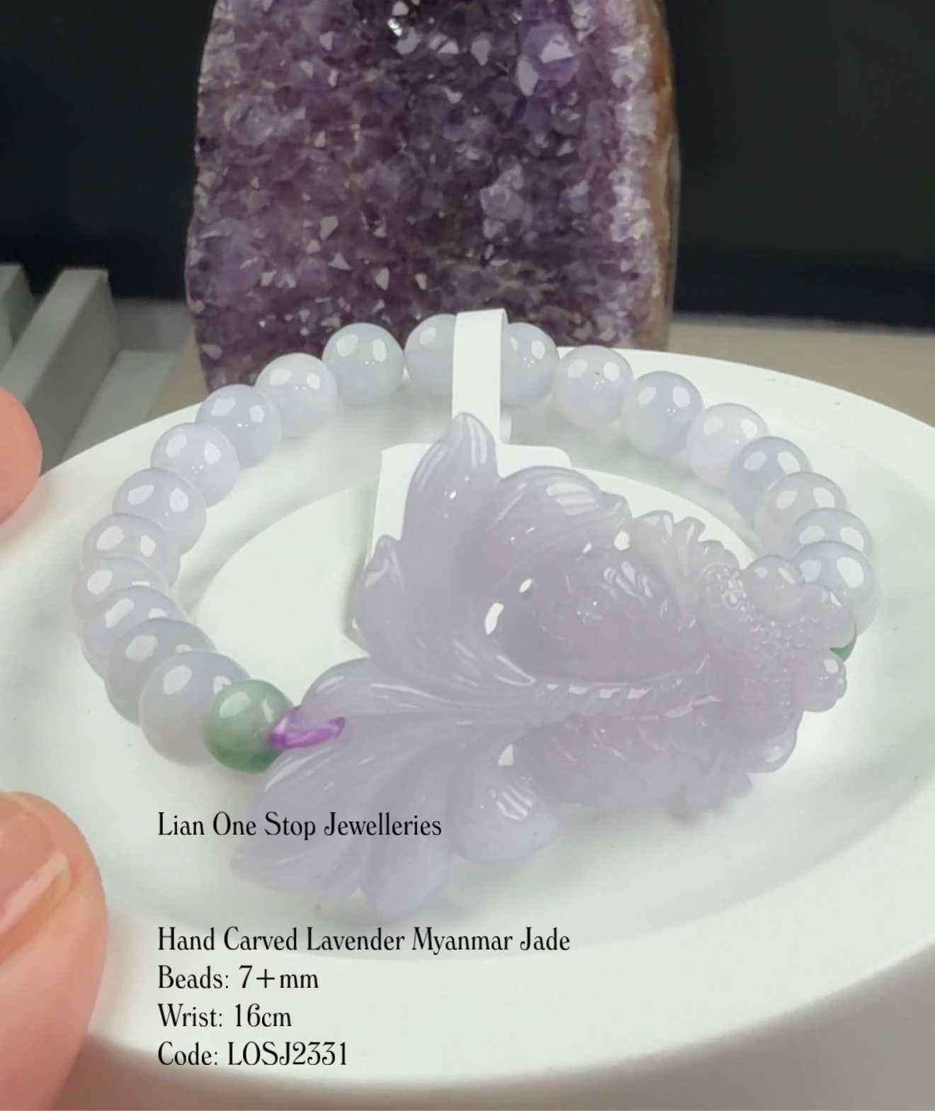 Code: LOSJ2331 Hand Carved Lavender Myanmar Jade