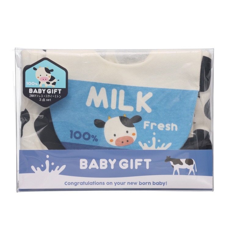 🇯🇵限量預訂 日本直送🇯🇵乳牛牛奶印花新生兒禮盒三件套