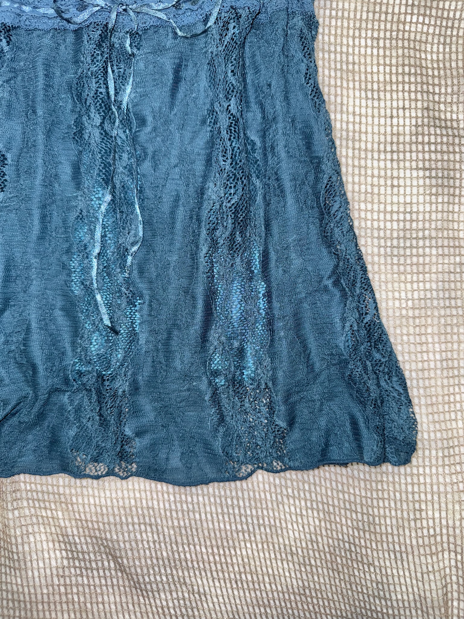 Vintage Teal Blue Sleeveless Lace Trim Tunic Top
