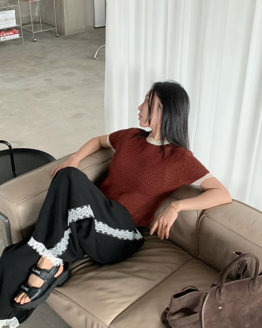 不規則邊圓領針織短袖top