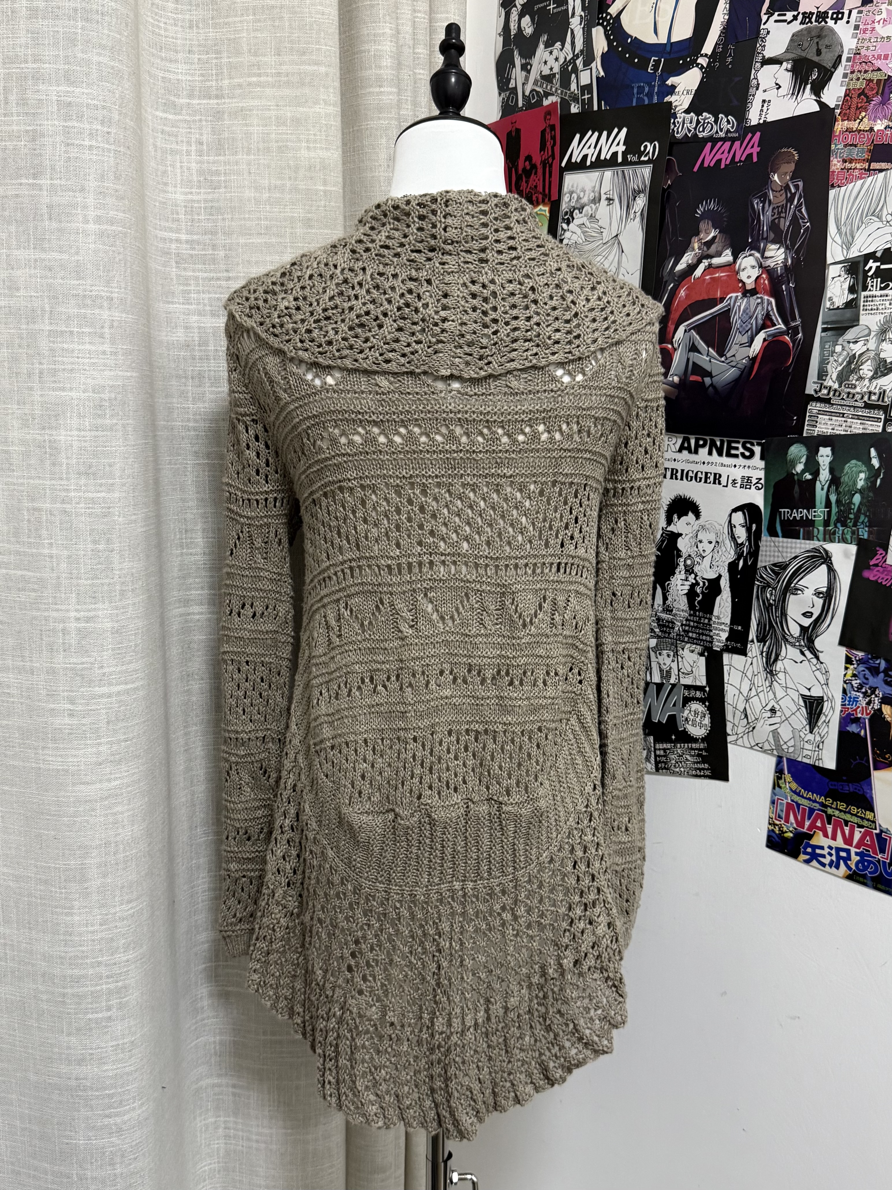 Taupe Crochet Open-Knit Cardigan 