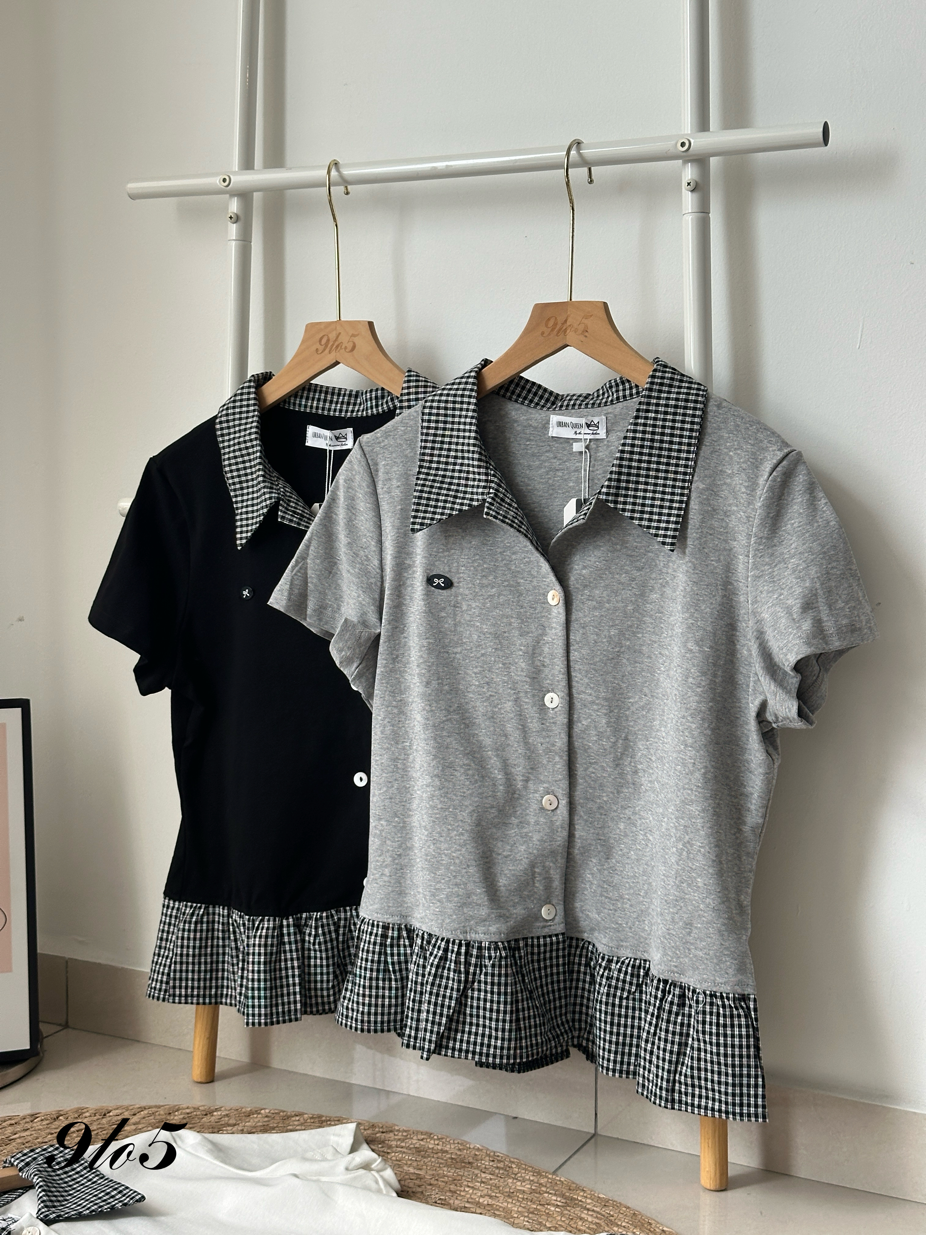 T4055 Checker Peplum Polo Tee - 4 Colors