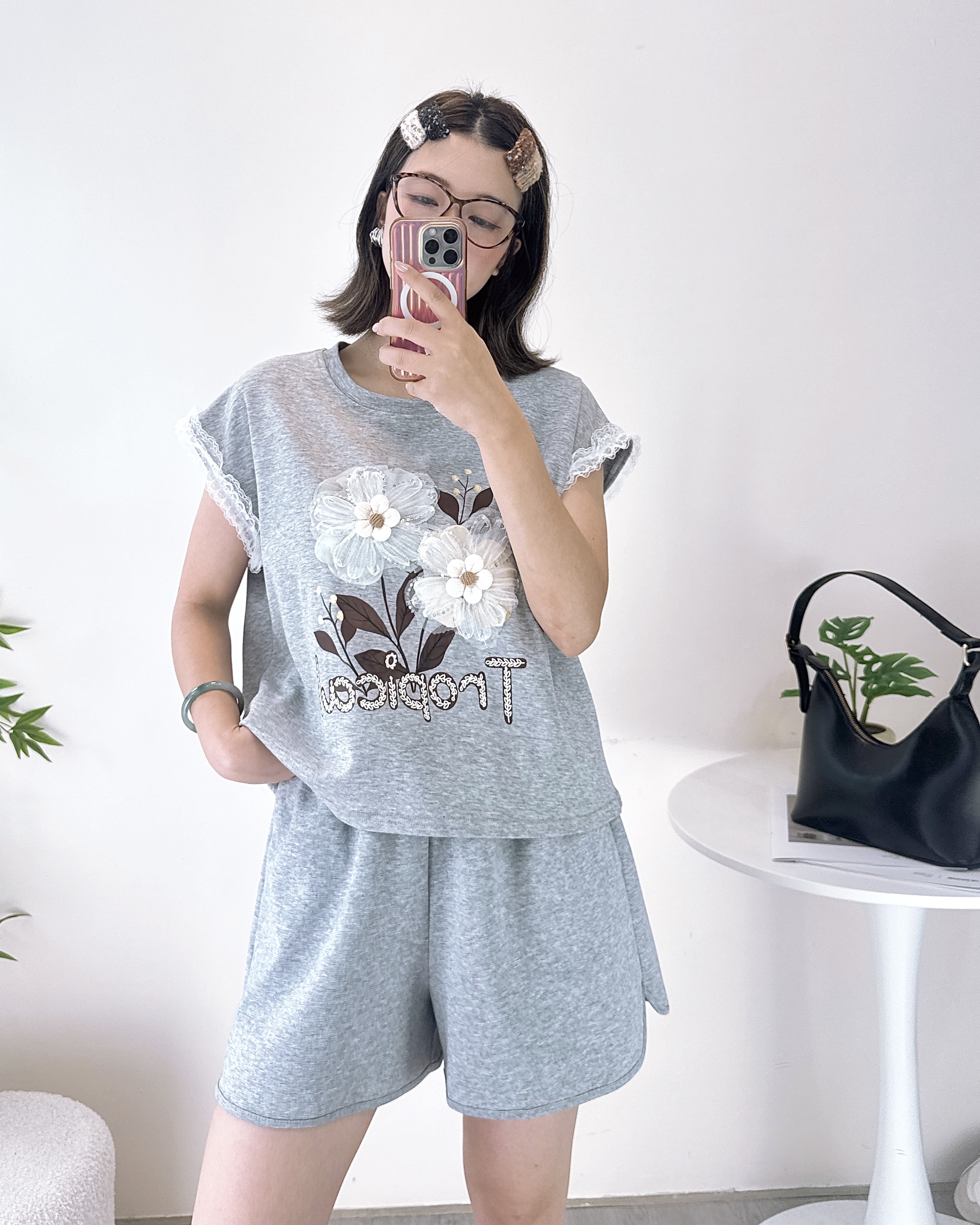 重工花花棉料小短裝上衣 2色