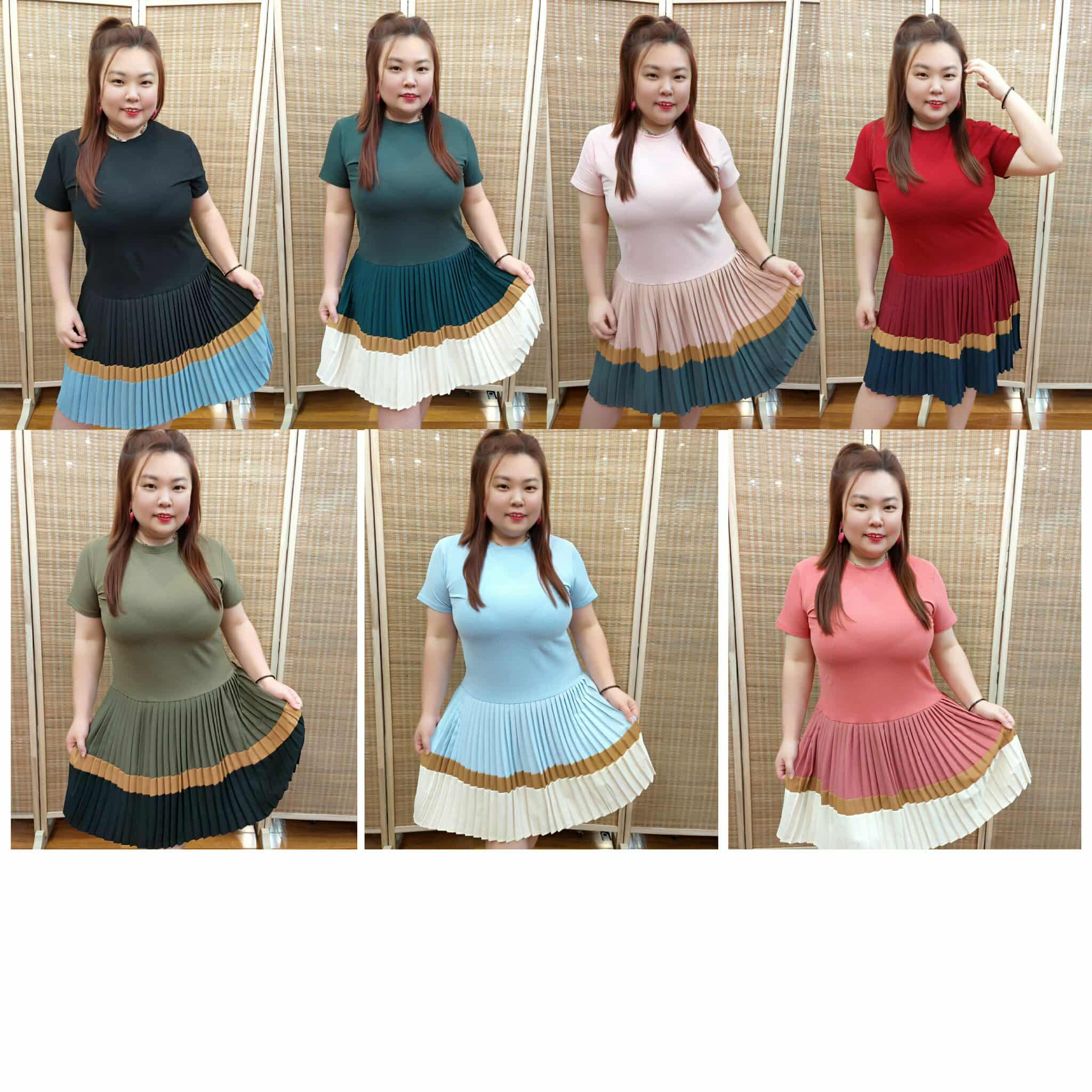 ENG05 TA05/HJA07 拼色百褶裙摆设计连衣裙