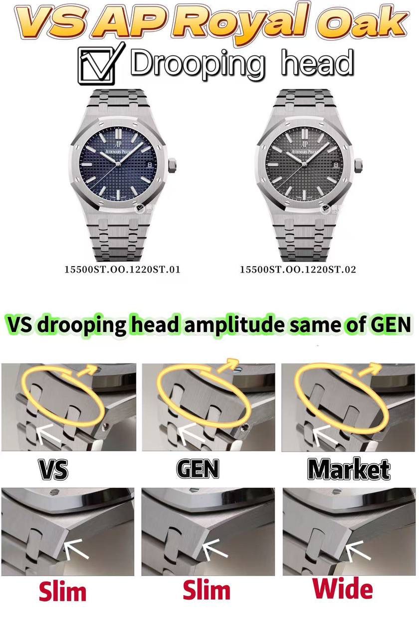 VS AP15500年度爆款丹东4302一体机芯（最新陶瓷滚珠轴承版）预售！ 1️⃣ 丹东4302一体机芯按最新原版开发（陶瓷滚珠轴承） 2️⃣VS表盘棋盘方格纹理形状相似度提升至原版的95%以上 光泽细腻 3️⃣ 表带长度与原版一致23节（非市场24节） 4️⃣ VS头粒下垂与原版效果幅度一致（头粒下垂） 5️⃣VS精密度高，时针分针针头宽度与原版一致（非市场做太宽了） 6️⃣VS与原版一致夜光有颗粒感、日历字体暖黄色。 7️⃣钢带细节与原版一致，螺丝孔下沉，“AP”字脚像海狮脚 （具体看图）