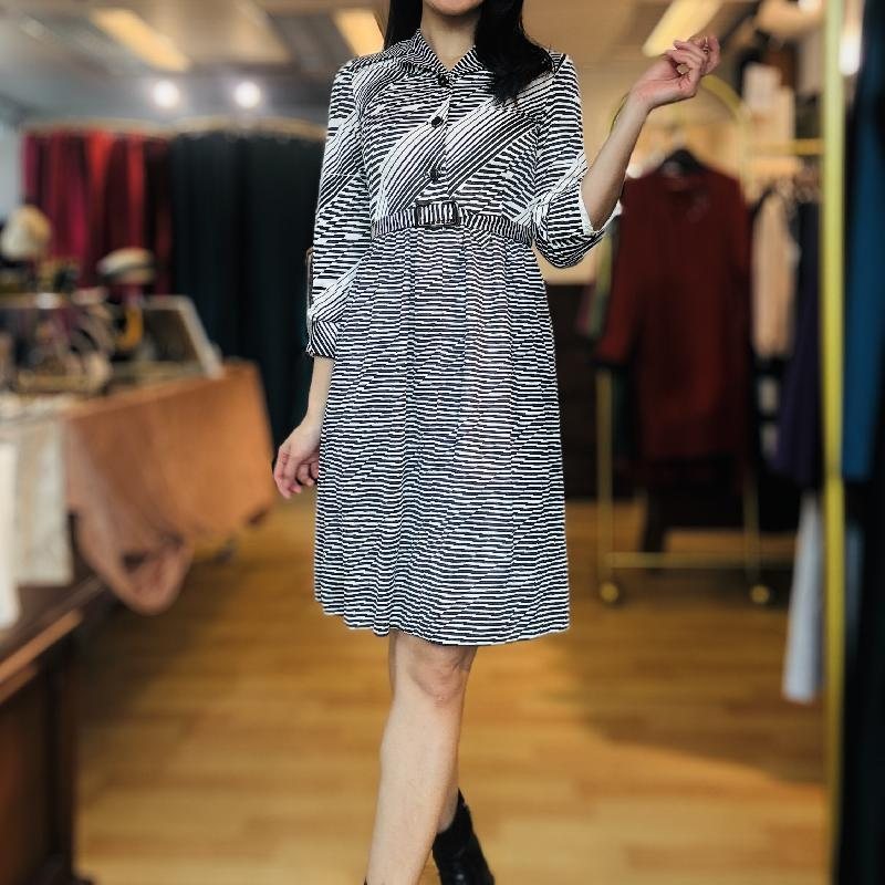 Vintage C.a. 1970s Black and White Striped ShirtDress With Original Belt (MT1842-3)