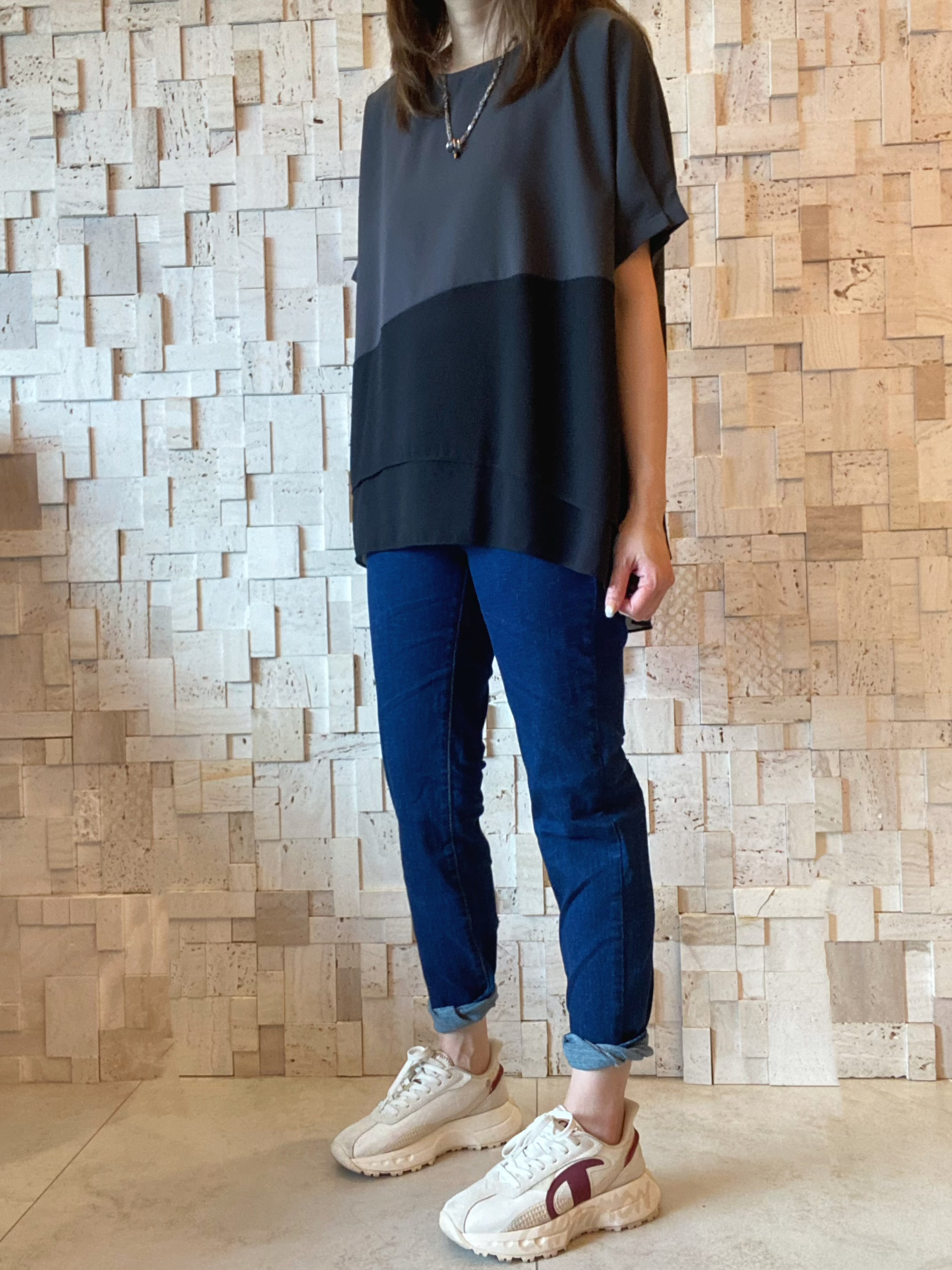 #2075 灰黑撞色雪紡衫🖤