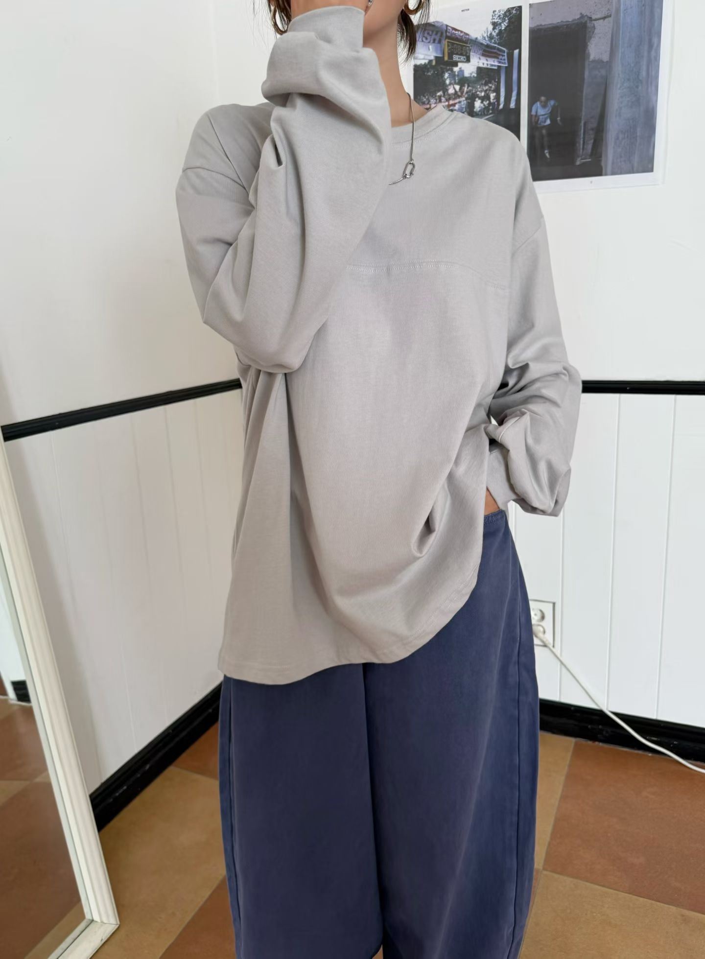 休閒百搭長袖素色上衣