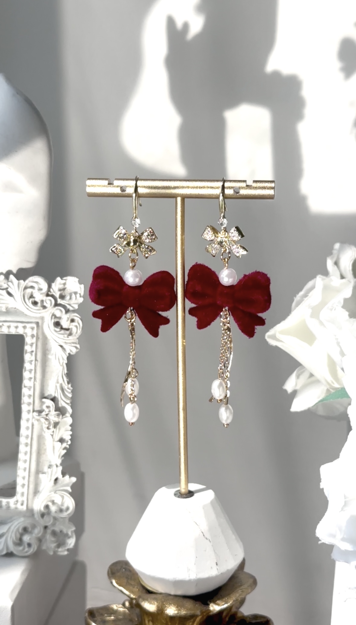 酒紅蝴蝶結耳環🎀