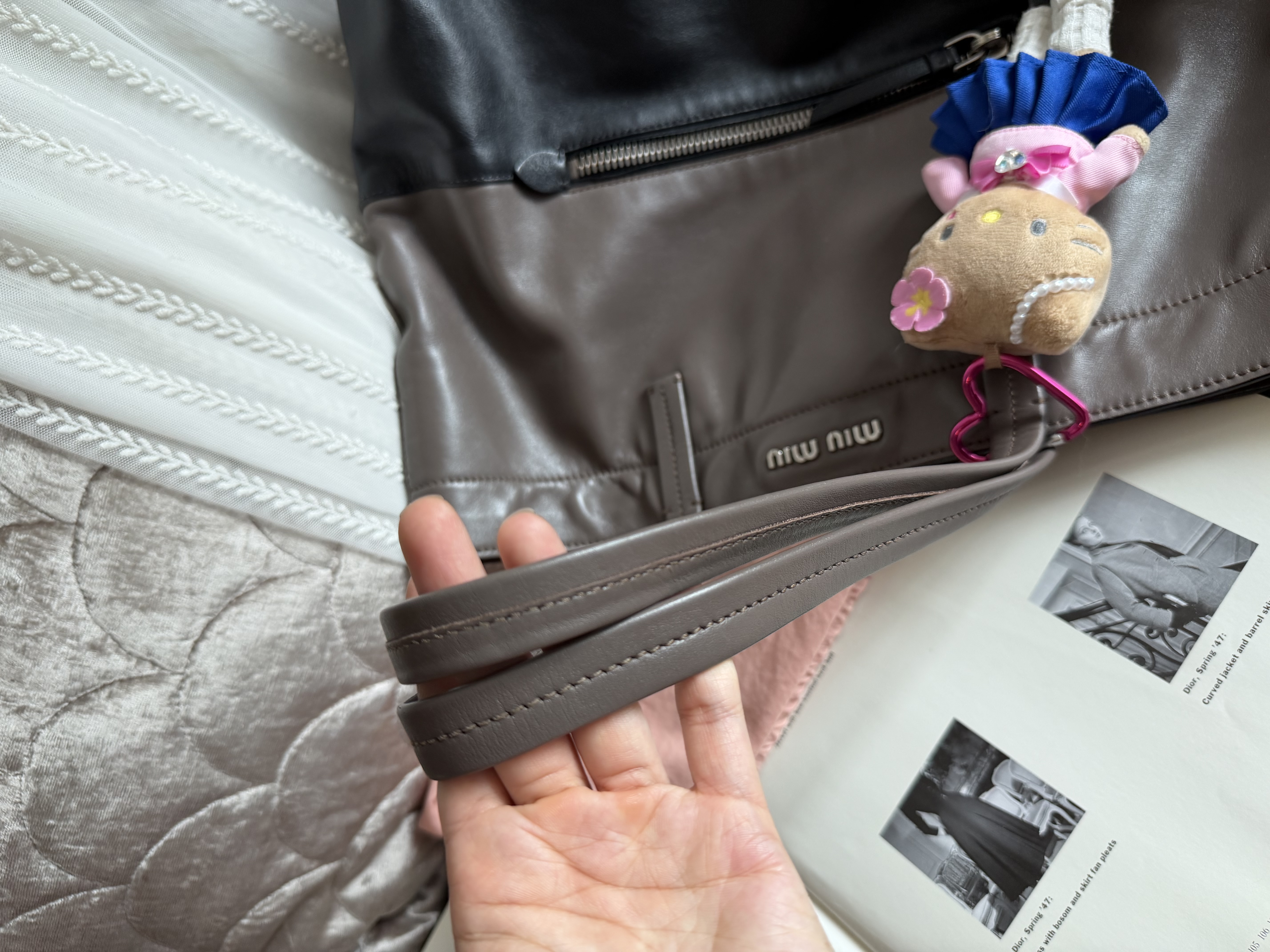 Miu miu ivy black grey leather tote bag