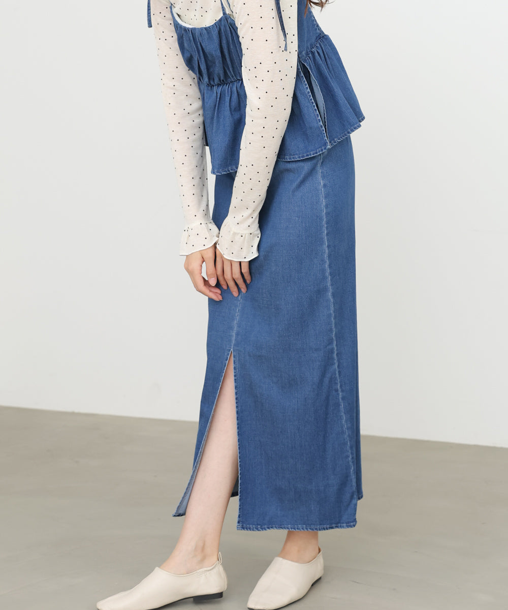 <JP> Denim Ruffles Cami Dress* 2色入 <預購>