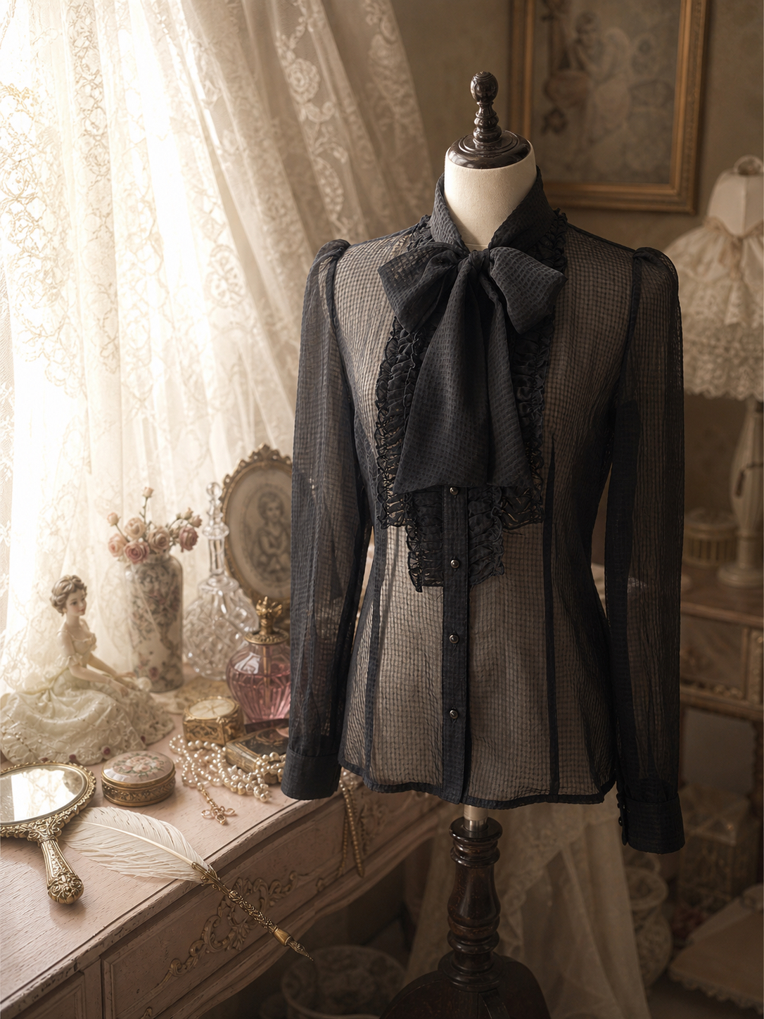 午夜魔法黑色公主雪紡襯衫Midnight Enchantment Black Princess Chiffon Blouse