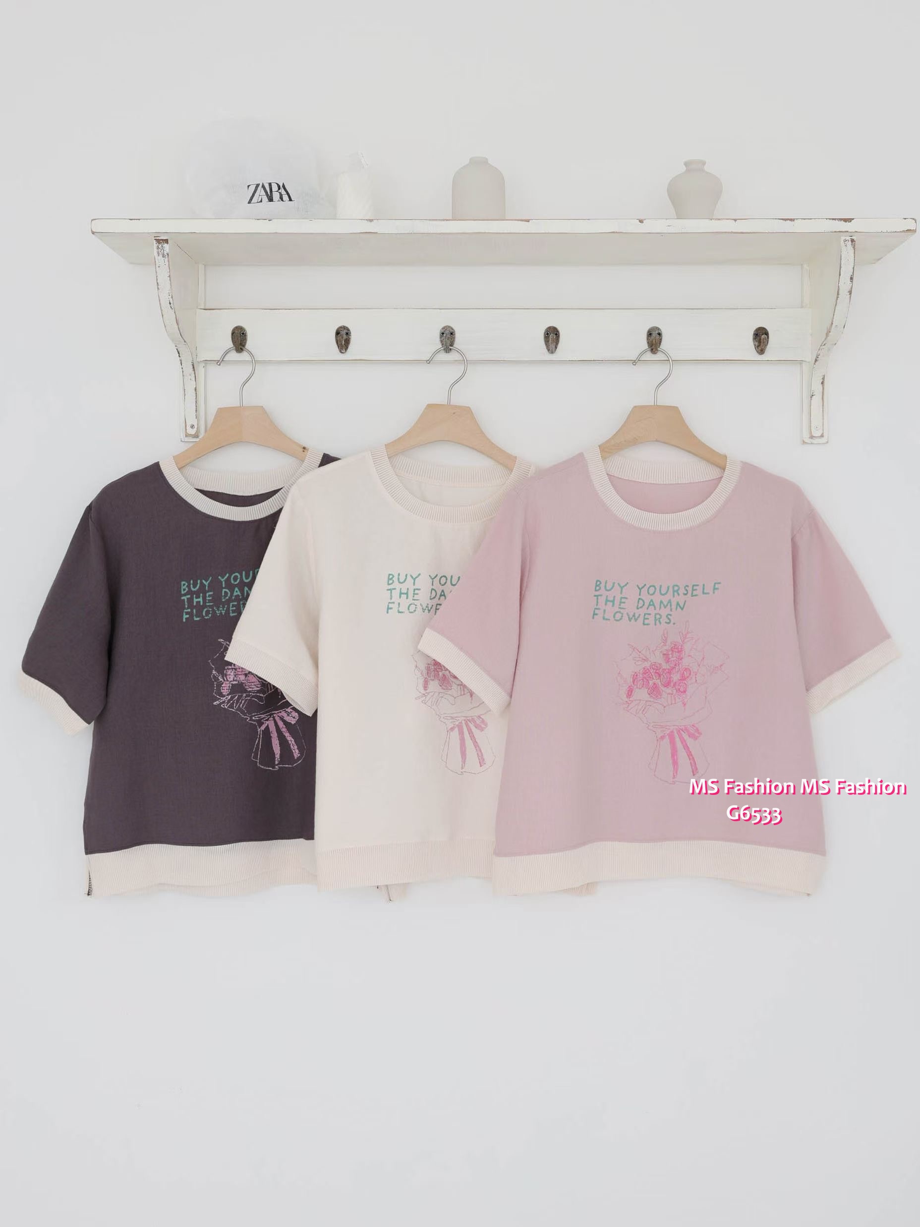 G6533 花花print字母top