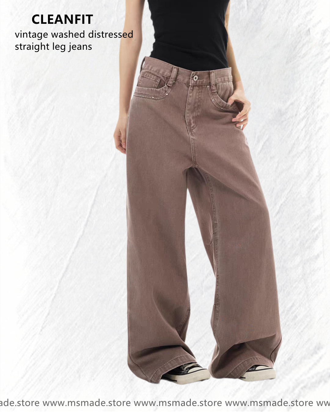 M2059復古洗水做舊直腳褲