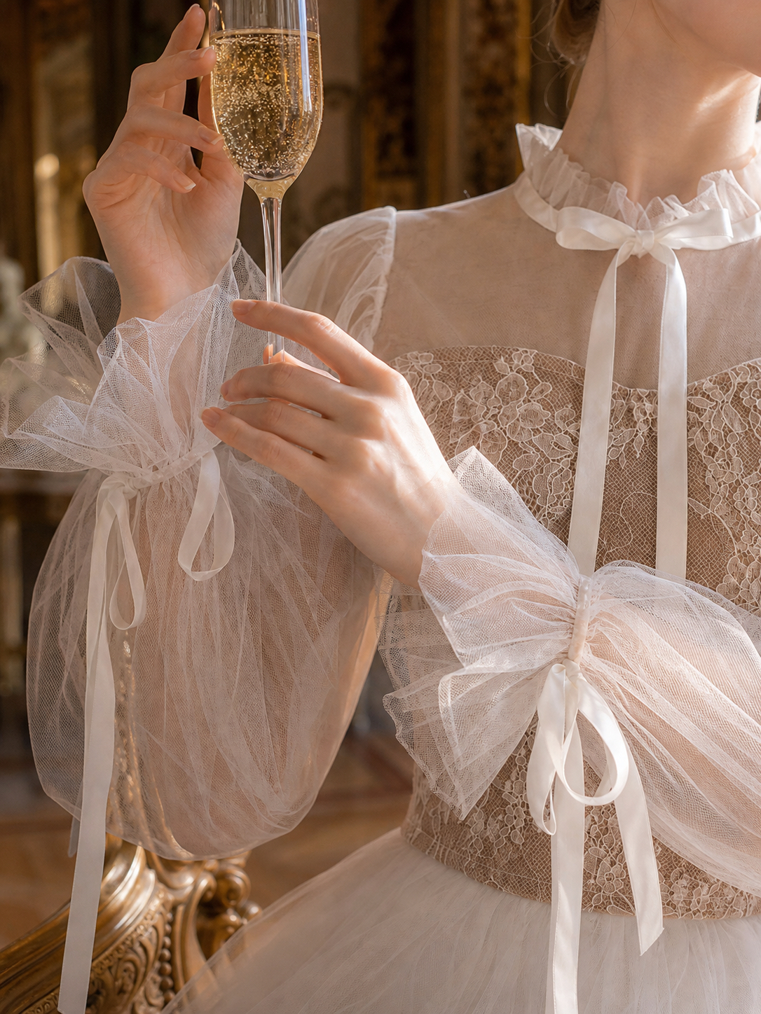 維多利亞蕾絲輕紗公主泡泡袖禮服 Victorian Ethereal Lace Princess Gown