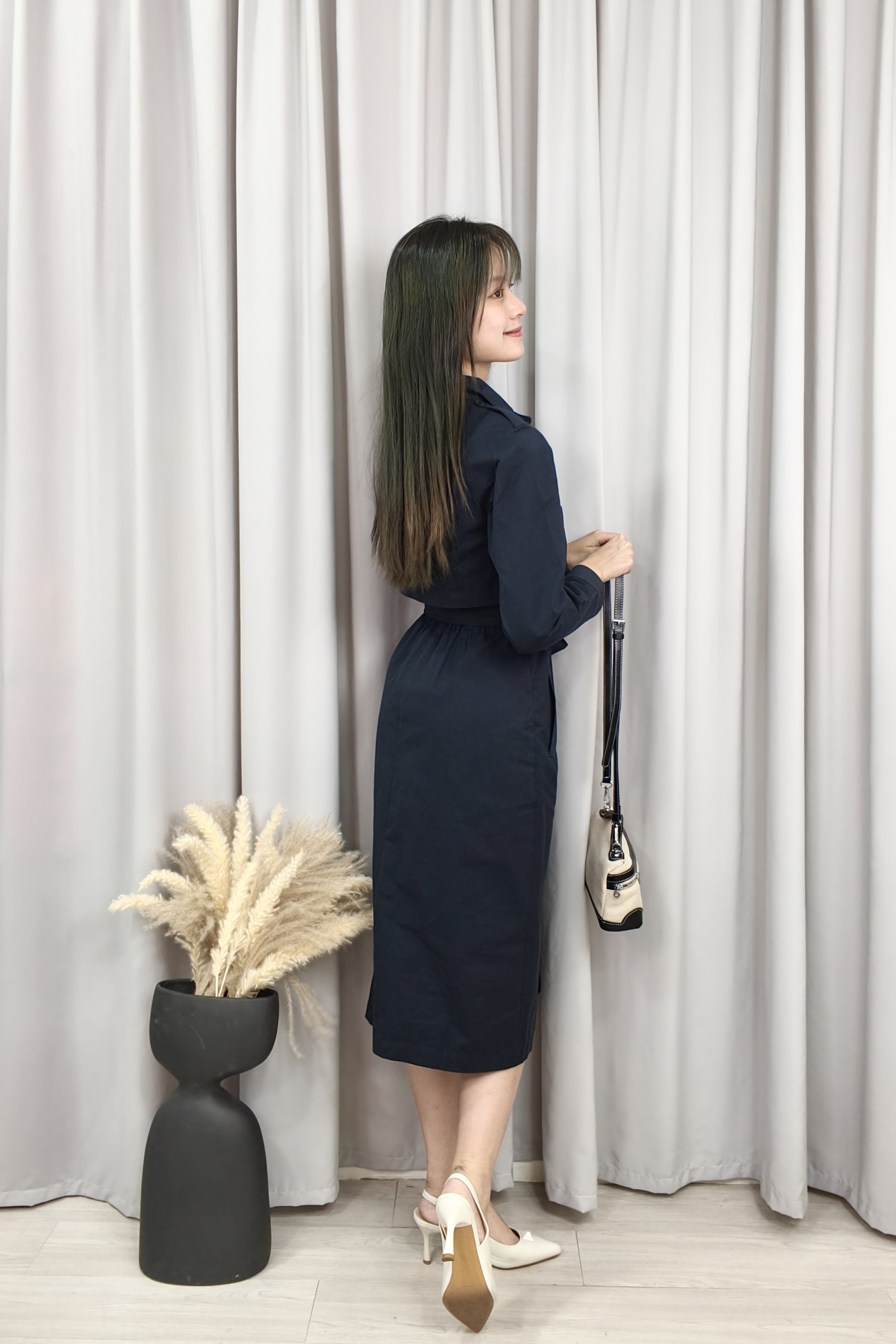 CD2106 Structured Belted Shirt Dress