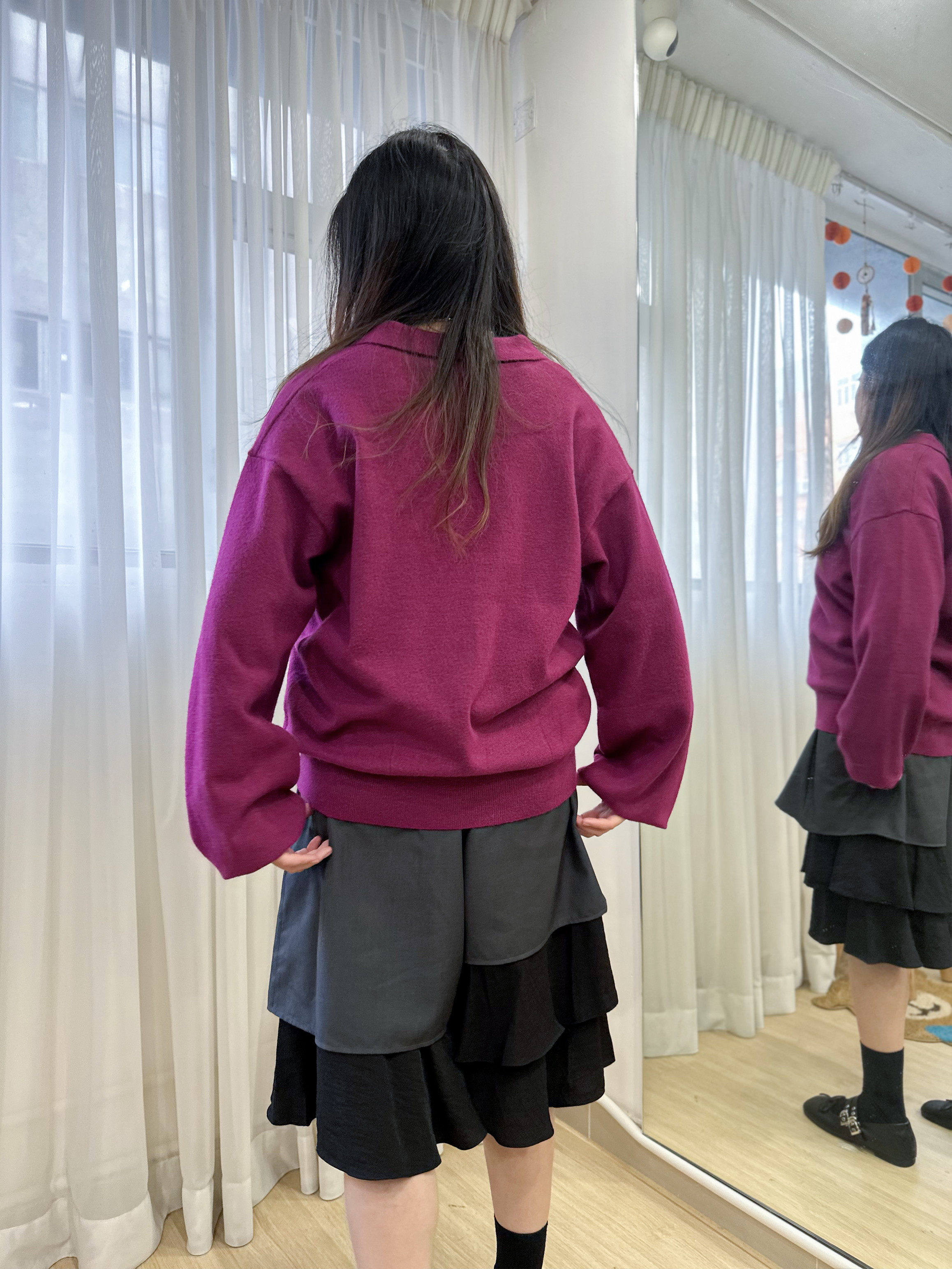【今季大熱色】輕復古貴族感～排扣POLO針織羊毛上衣 FL0001 - 漿果莓紫