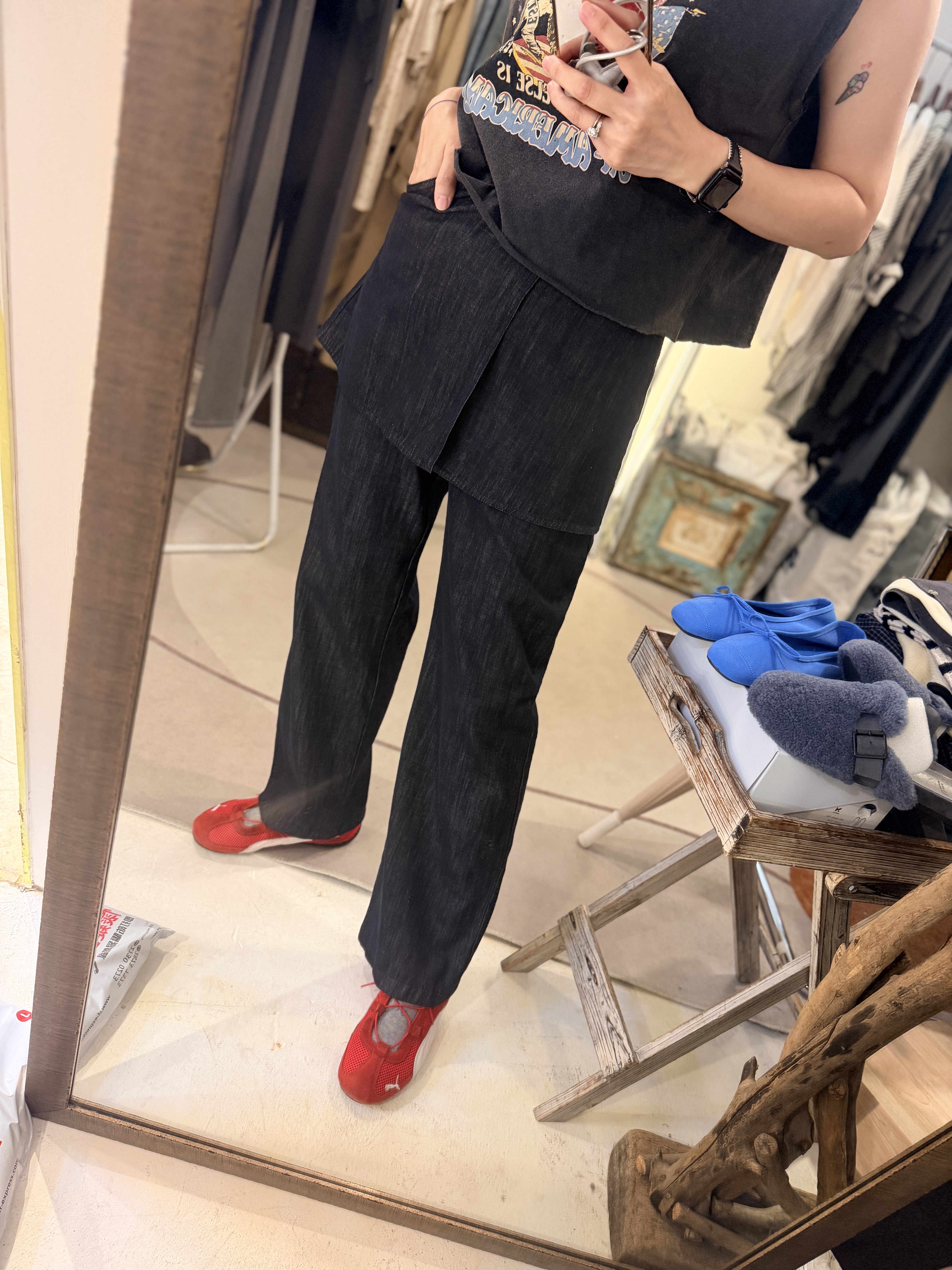 Light denim pants w/ skirt