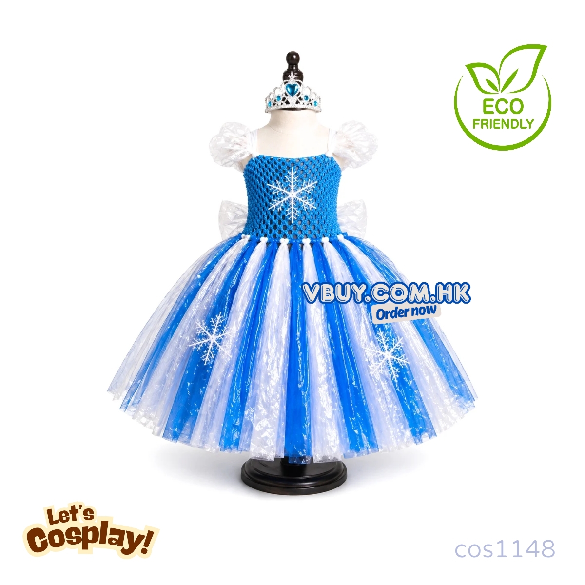 環保公主裙 Elsa風 兒童環保服裝 DIY廢物利用 即棄枱布製作 幼稚園表演服 Lets Cosplay cos1148