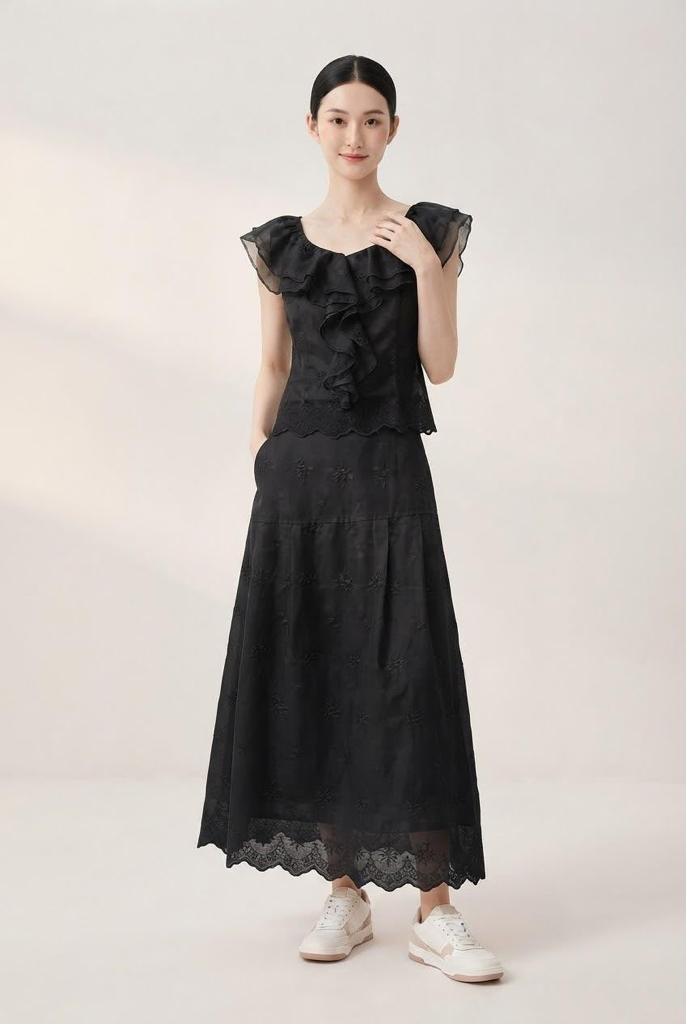 2119BS Eyelet Embroidered Maxi Skirt