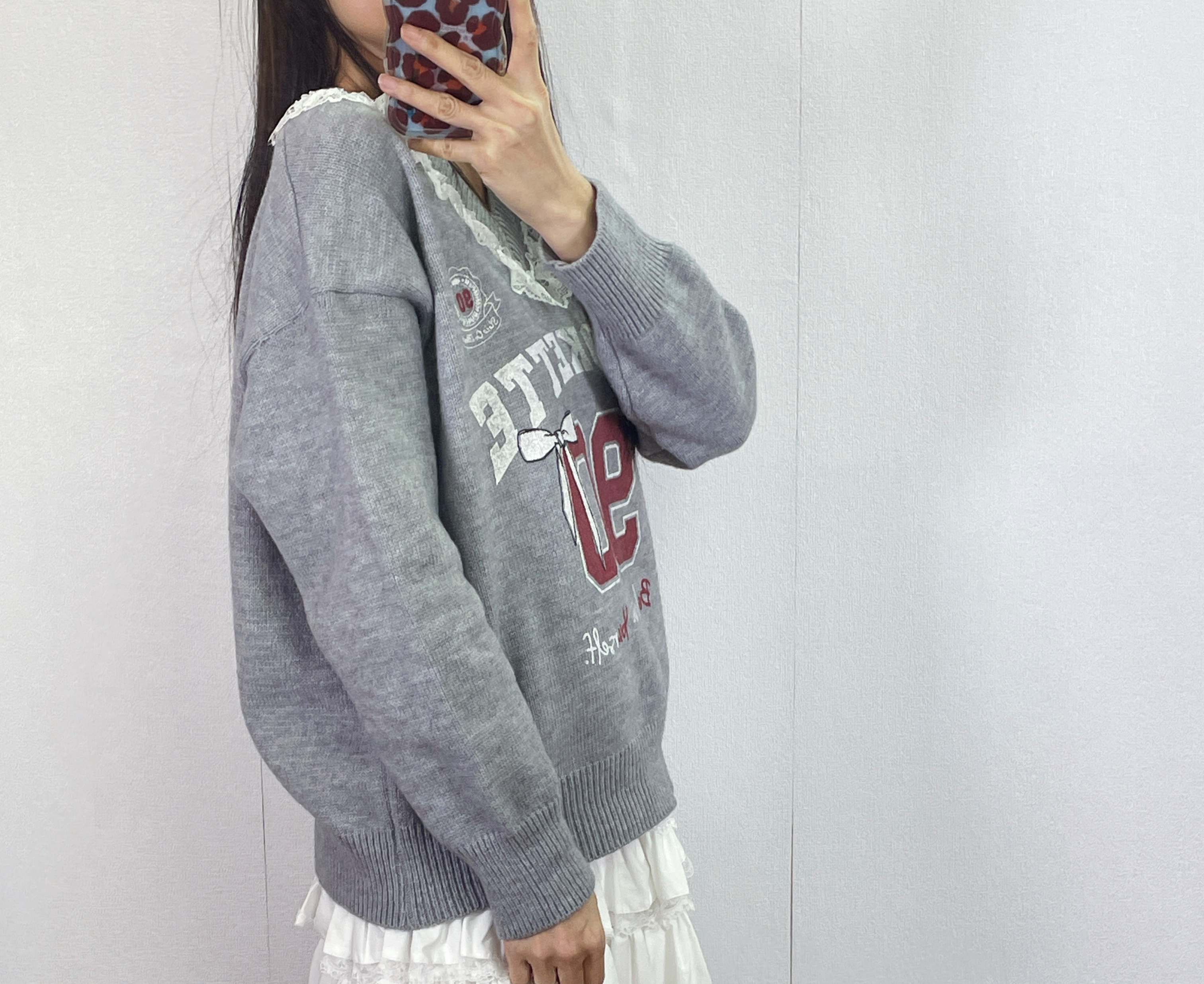 K5532 Lace邊V領針織top