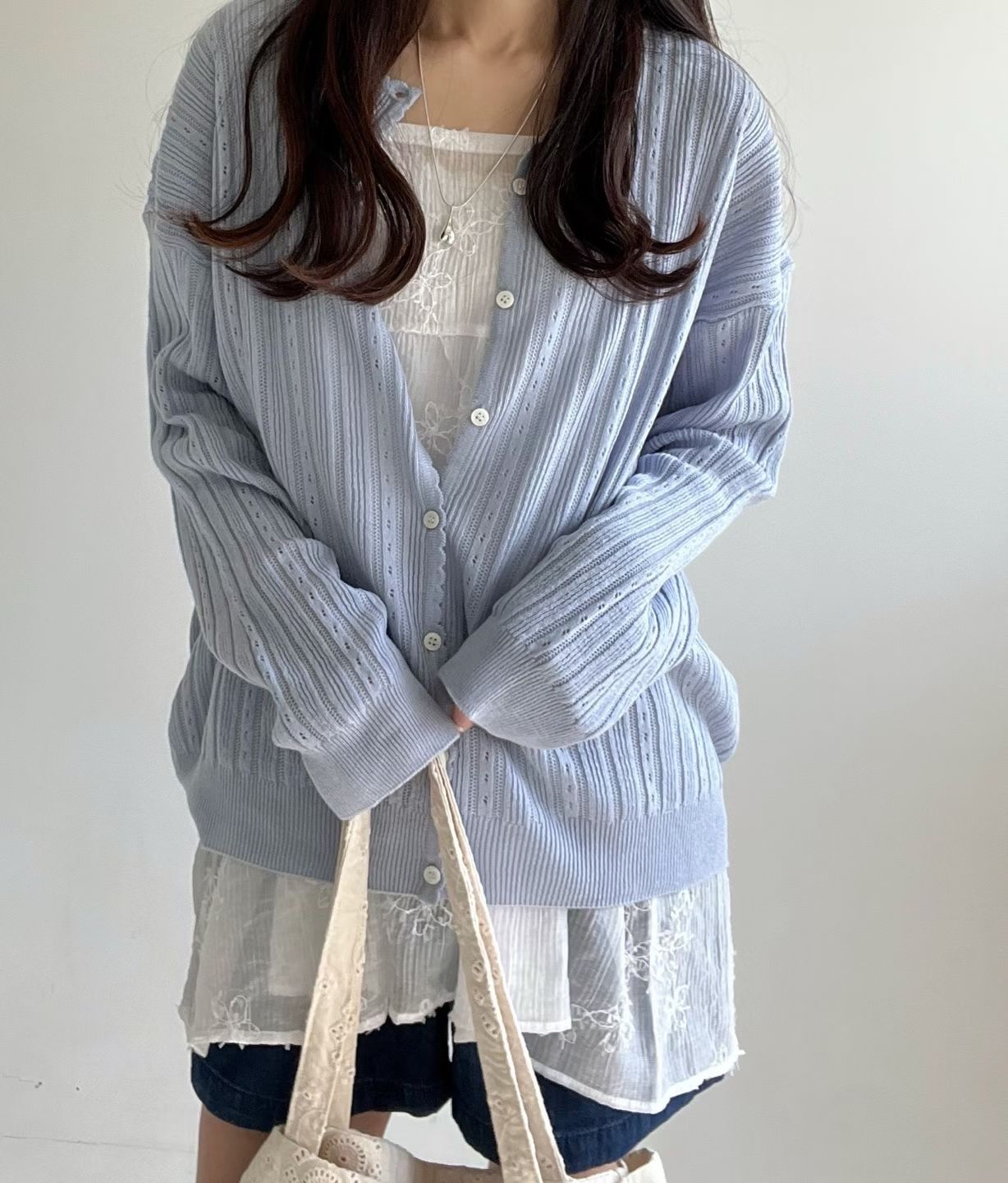 AW OS 輕巧通花波浪邊外套