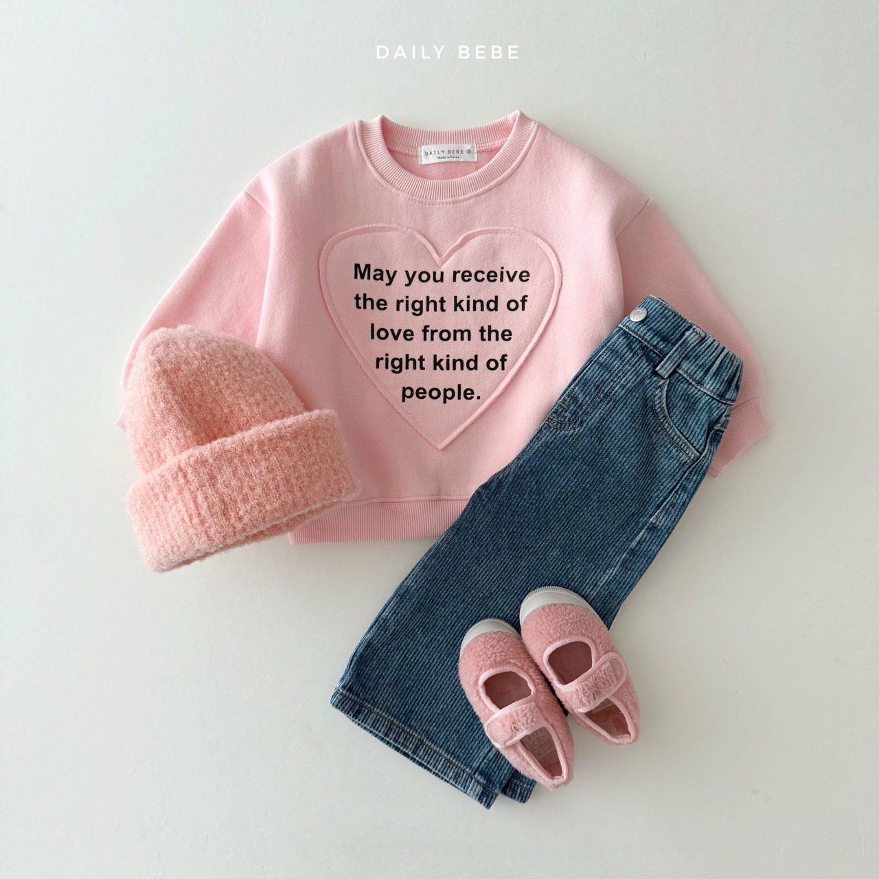 [現貨] 韓國Daily Bebe粉紅色心心衛衣 